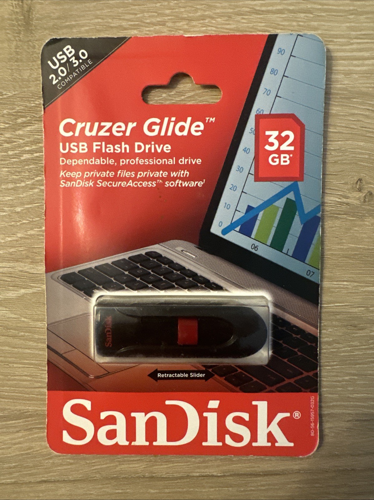 32GB SanDisk Black Cruzer Glide USB 3.0/2.0 Flash Drive