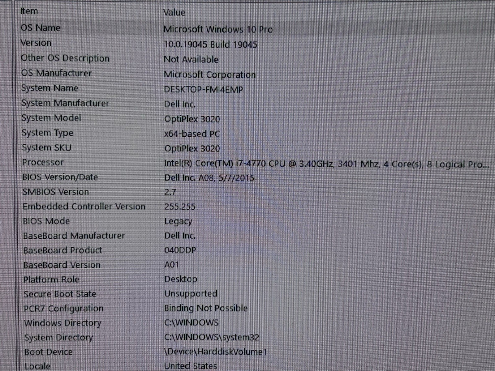 OptiPlex 3020 Intel(R) Core(TM) i7-4770 NVIDIA GeForce GT 1030 16.0 GB DDR3