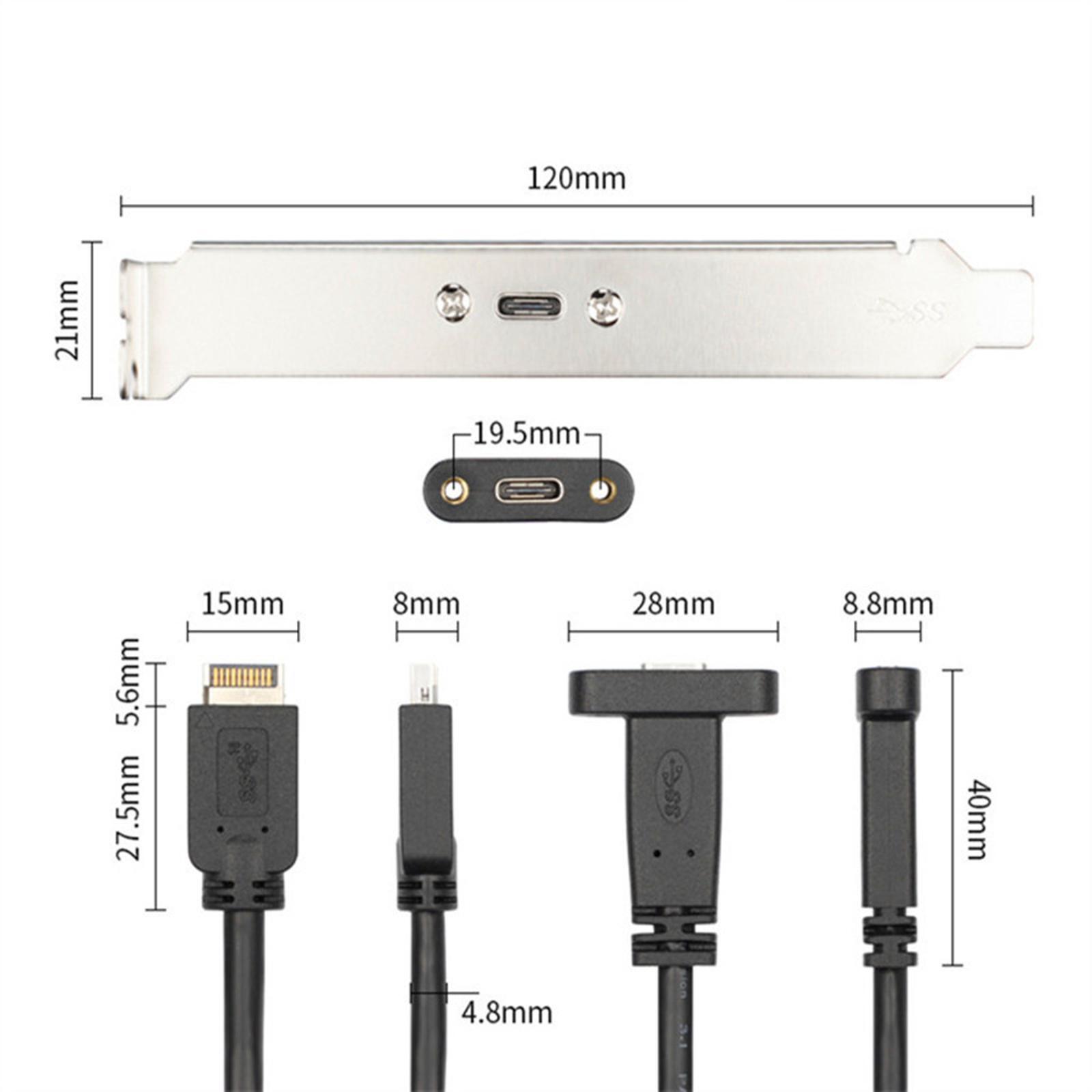 USB 3.1 Type E PCI-E Front Panel Header to Type C Female Gen 2 Extension Cable