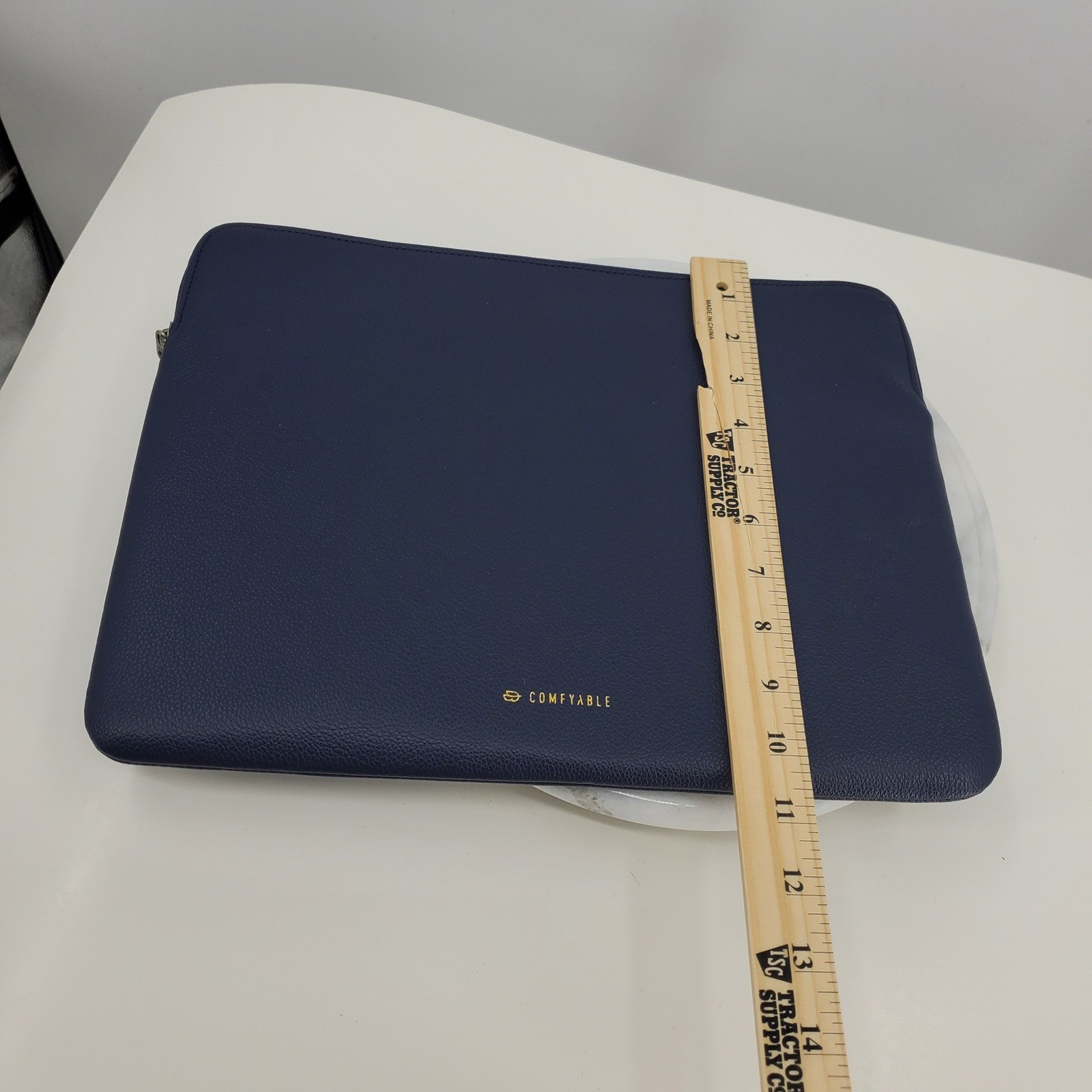 Comfyable Navy Blue Faux Leather 13 inch Laptop Sleeve Zipper Case Minimalist
