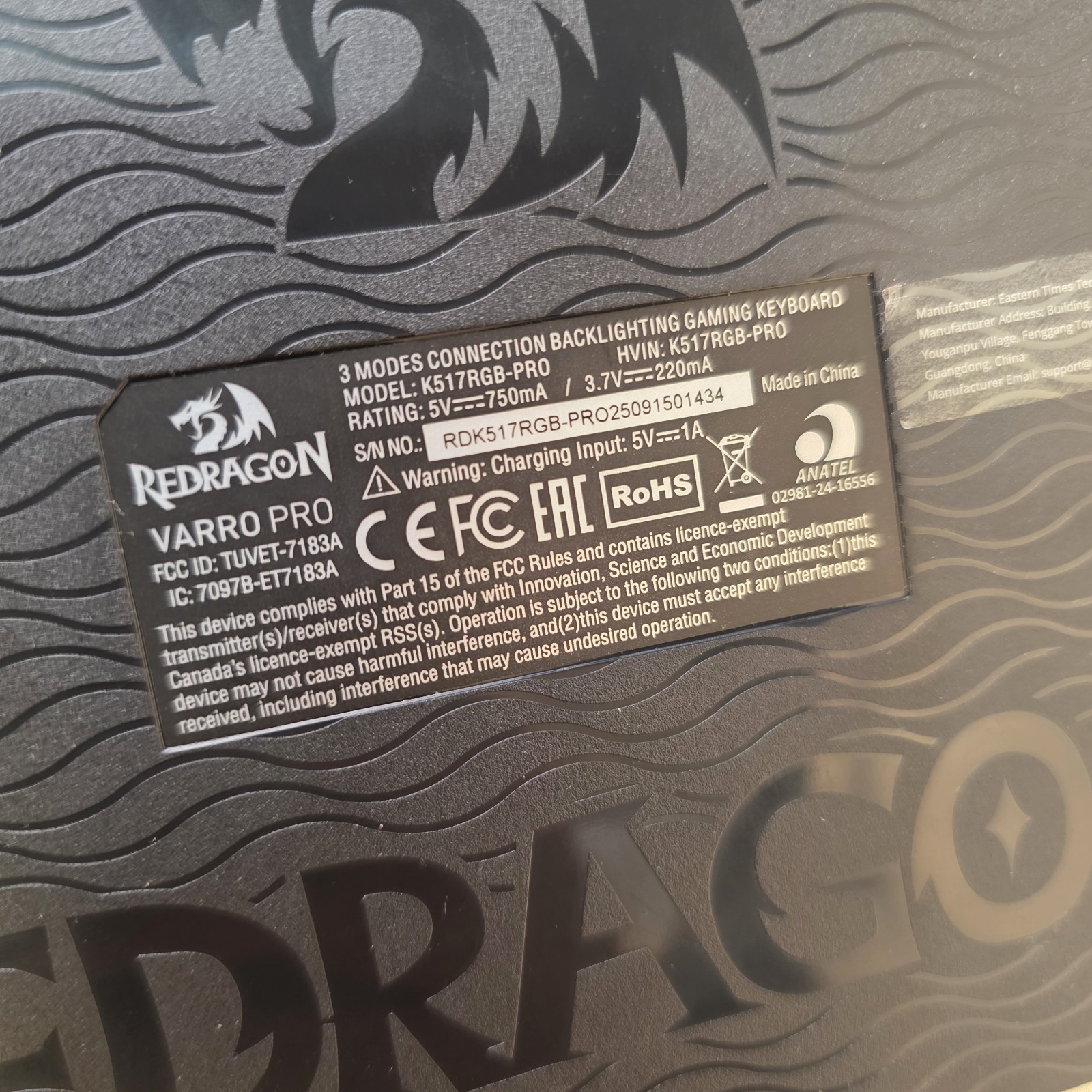 Red Dragon Varro Pro Black RGB Backlight Gaming Keyboard Excellent Condition