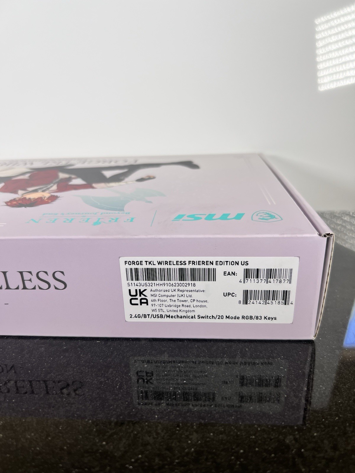 MSI Forge TKL Wireless Mechanical Keyboard Frieren Edition Anime Gaming Gear Box