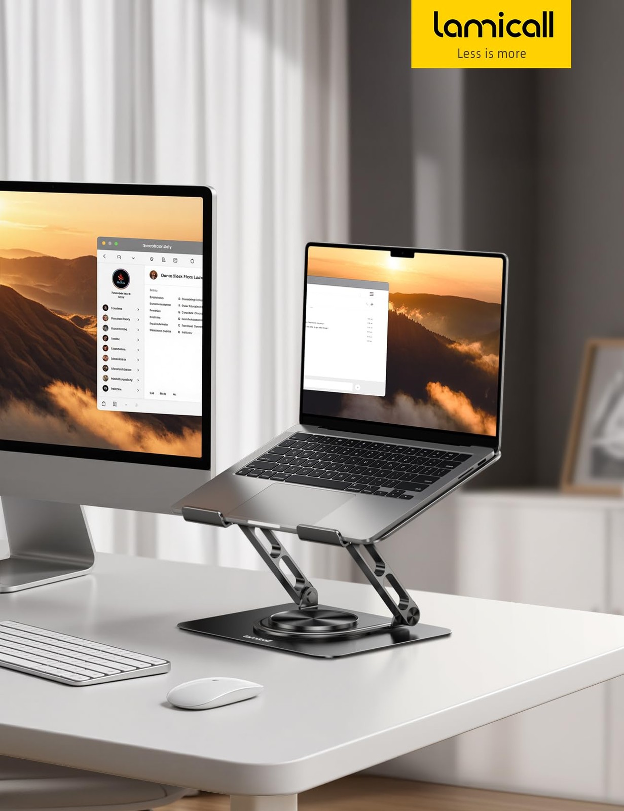 Lamicall Adjustable Laptop Stand for Desk – 360° Rotating Base Ergonomic Compute