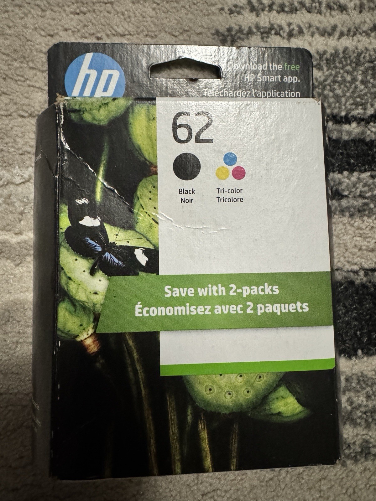 HP 62 Black And Tri Color Ink N9H64FN (Feb 2024 Date) Unopened