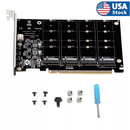 4-Port M.2 NVME SSD to PCIe 3.0 4.0 X16 Connector Expansion Card 4 x 32GbpsdCs
