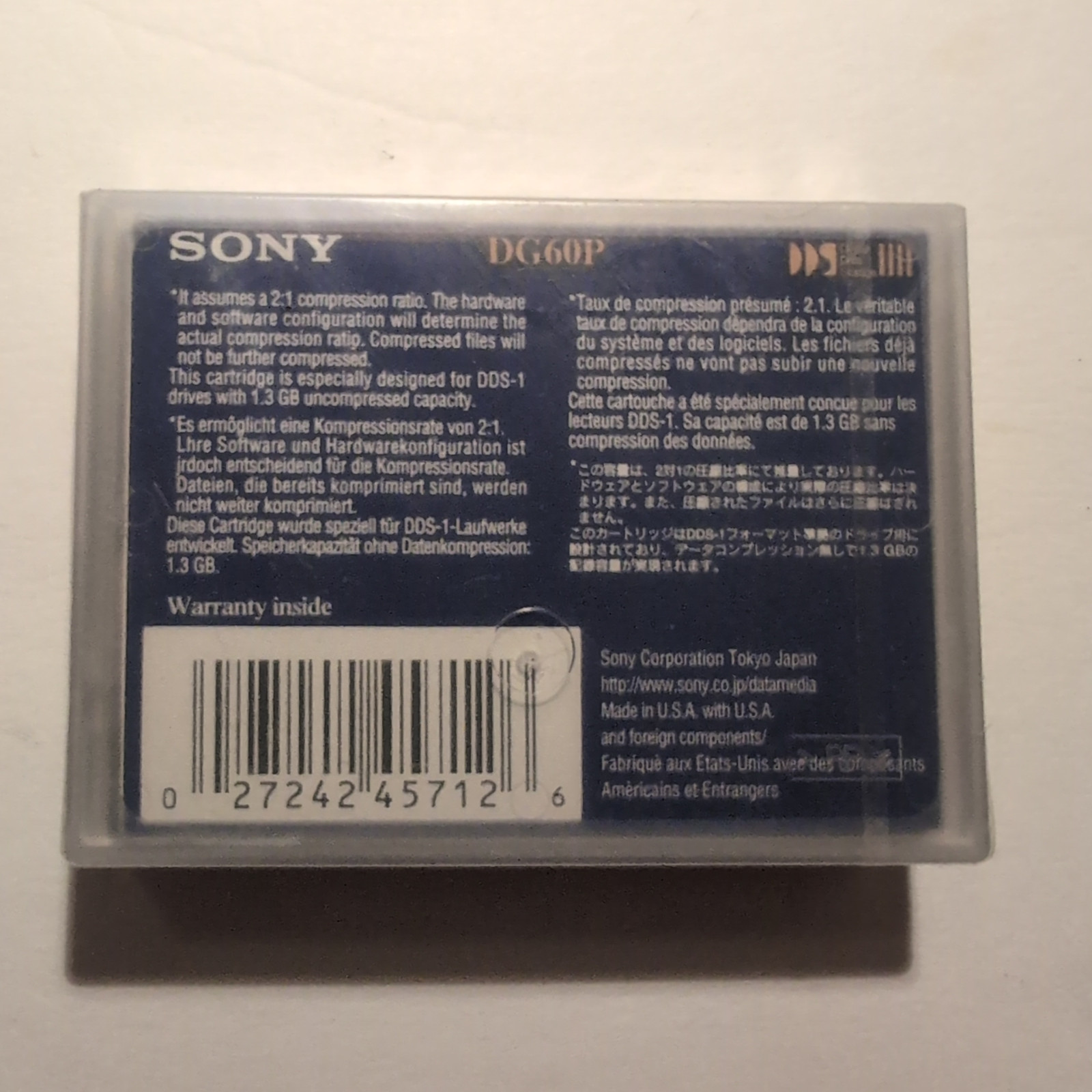 Sony DG60P Premina DDS Data Cartridge 1.3GB 60m Vintage Tape