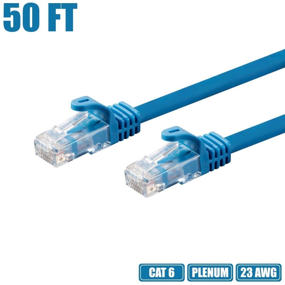 50FT Cat6 Ethernet LAN Network RJ45 Patch Cable Cord UTP CMP Plenum 23AWG Blue