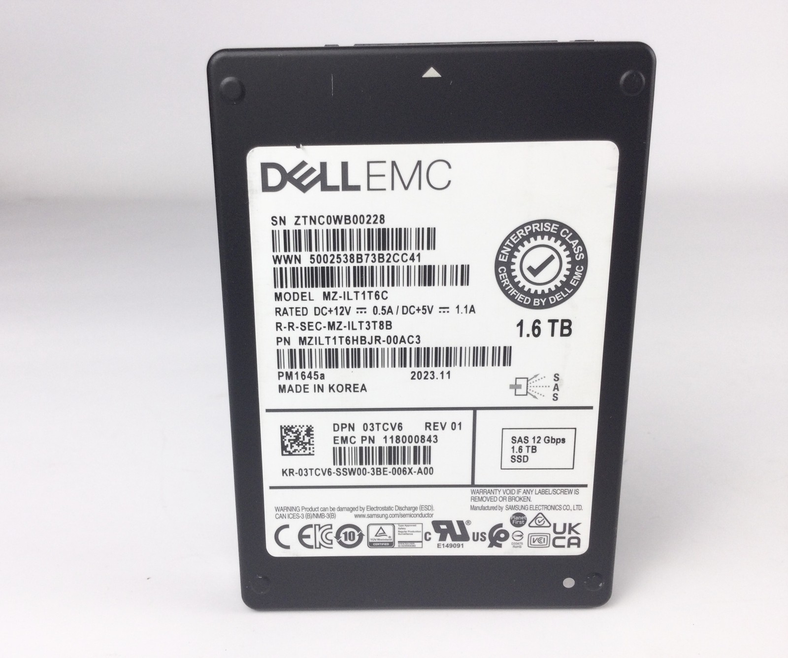 Dell EMC SSD MZ-ILT1T6C 03TCV6 2.5″ SAS 12 Gbps 1.6TB Server Solid State Drive