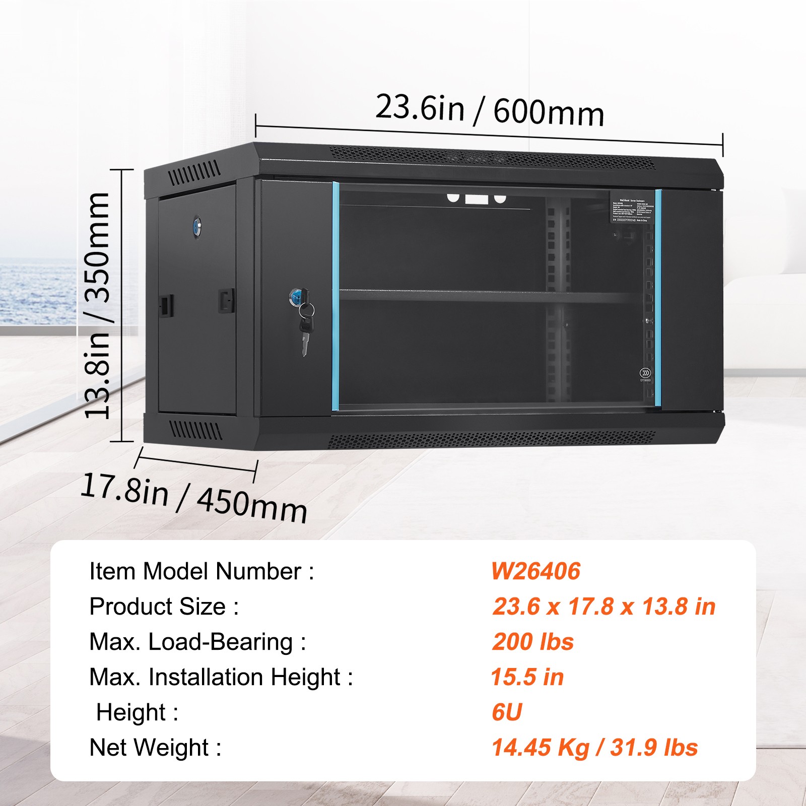 Uimoso 6U Wall Mount Network Server Rack Cabinet Enclosure 15.5” Deep Door Lock