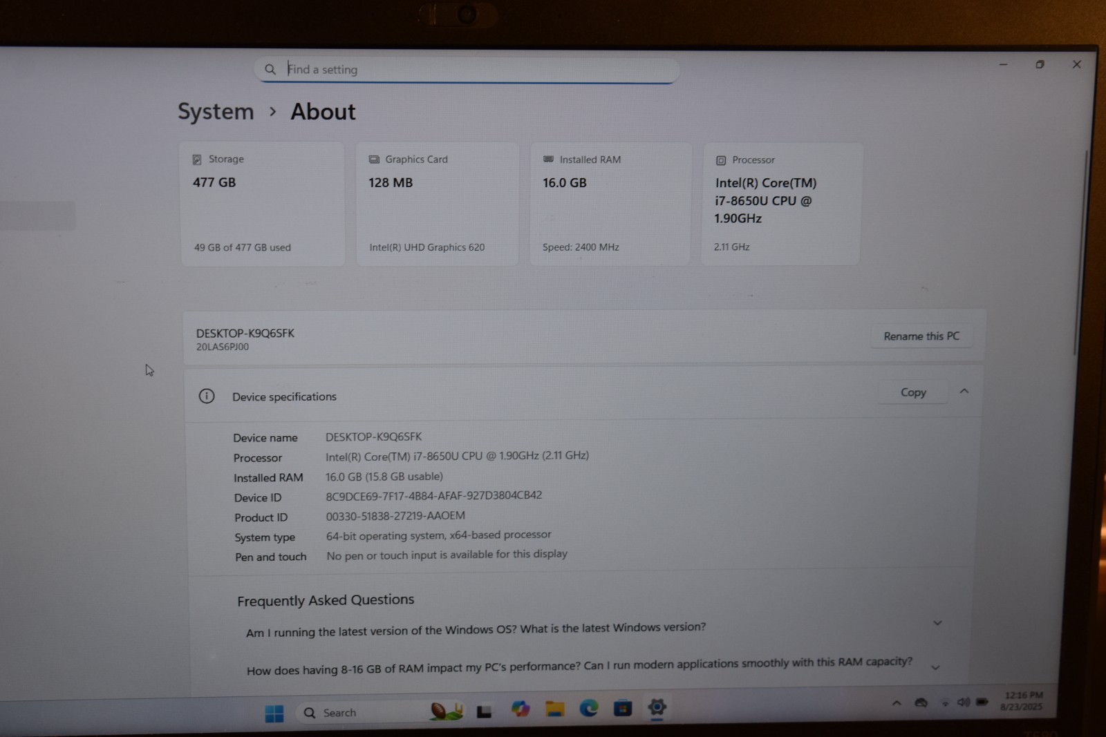 Lenovo ThinkPad T580 15.6″ Quad Core i7-8650U 16GB RAM 512GB SSD Windows 11 Pro
