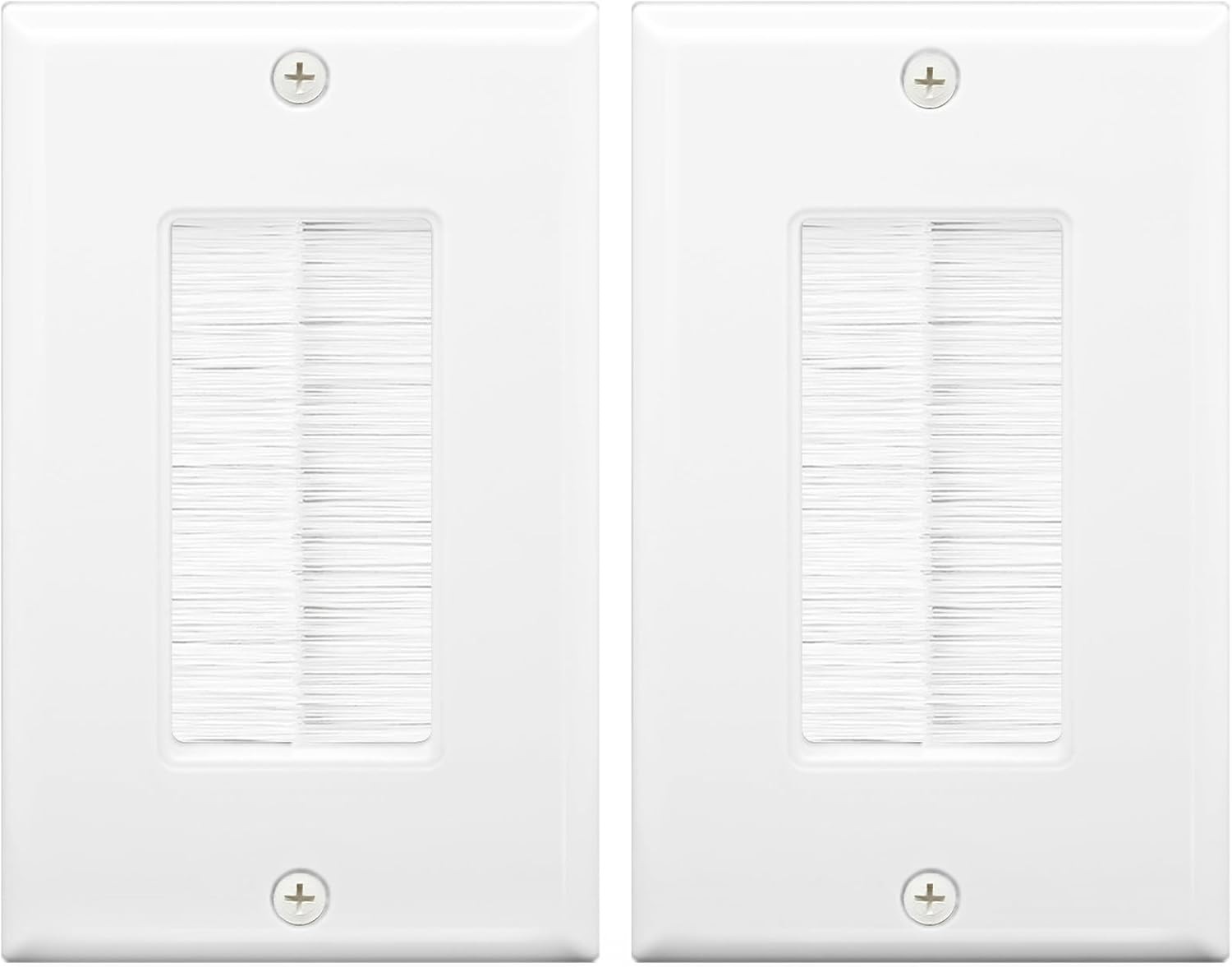 Durable White Brush Wall Plate for Low Voltage Cables – 2-Pack, Polished Finish