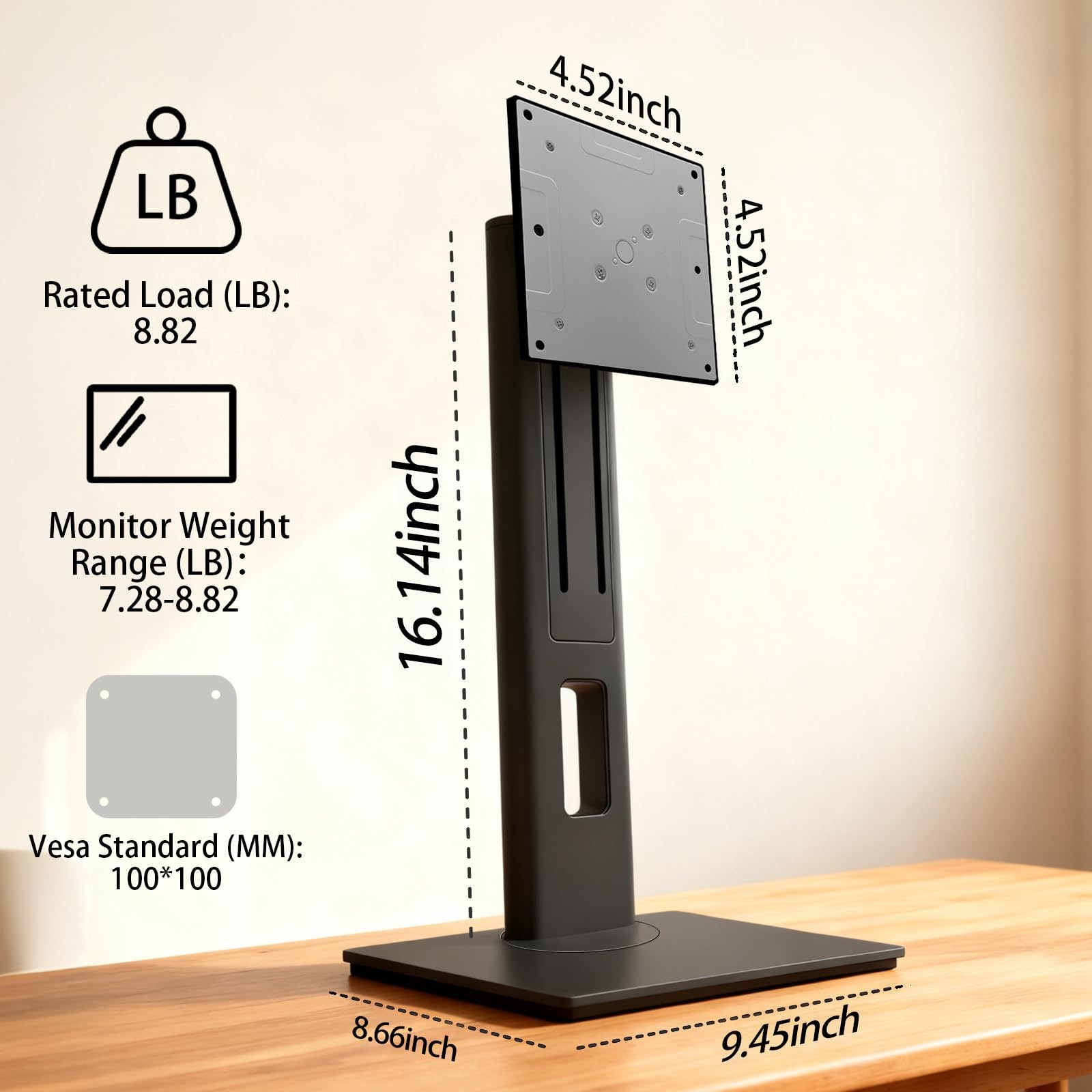 Brezpick 2026 Version Ergonomic VESA Monitor Stand, 150mm 7.28～8.82LB, Black