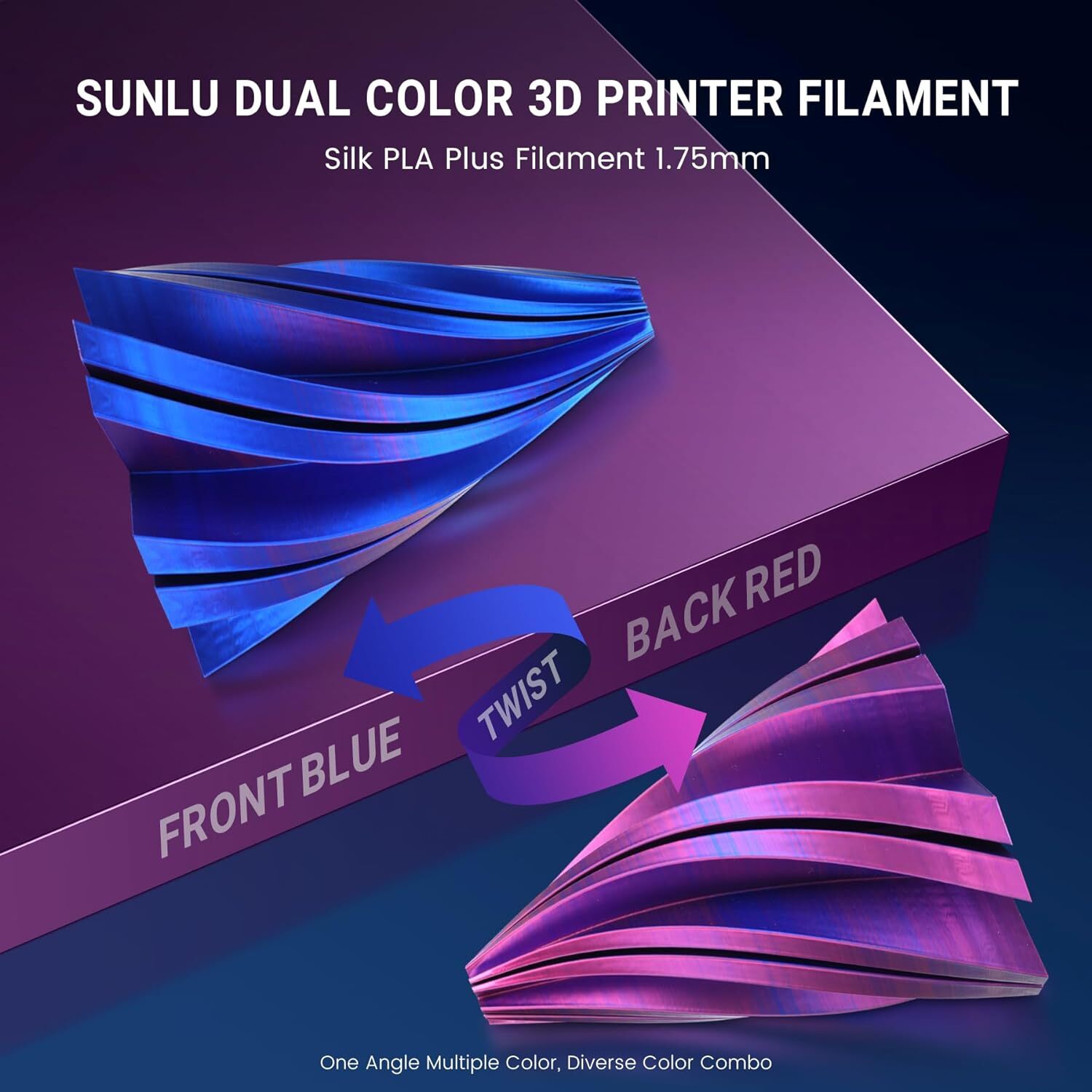 JAYO 1.75mm SILK PLA+ 3D Printer Filament Dual-Color Tri-Color Shiny 1.1KG FDM