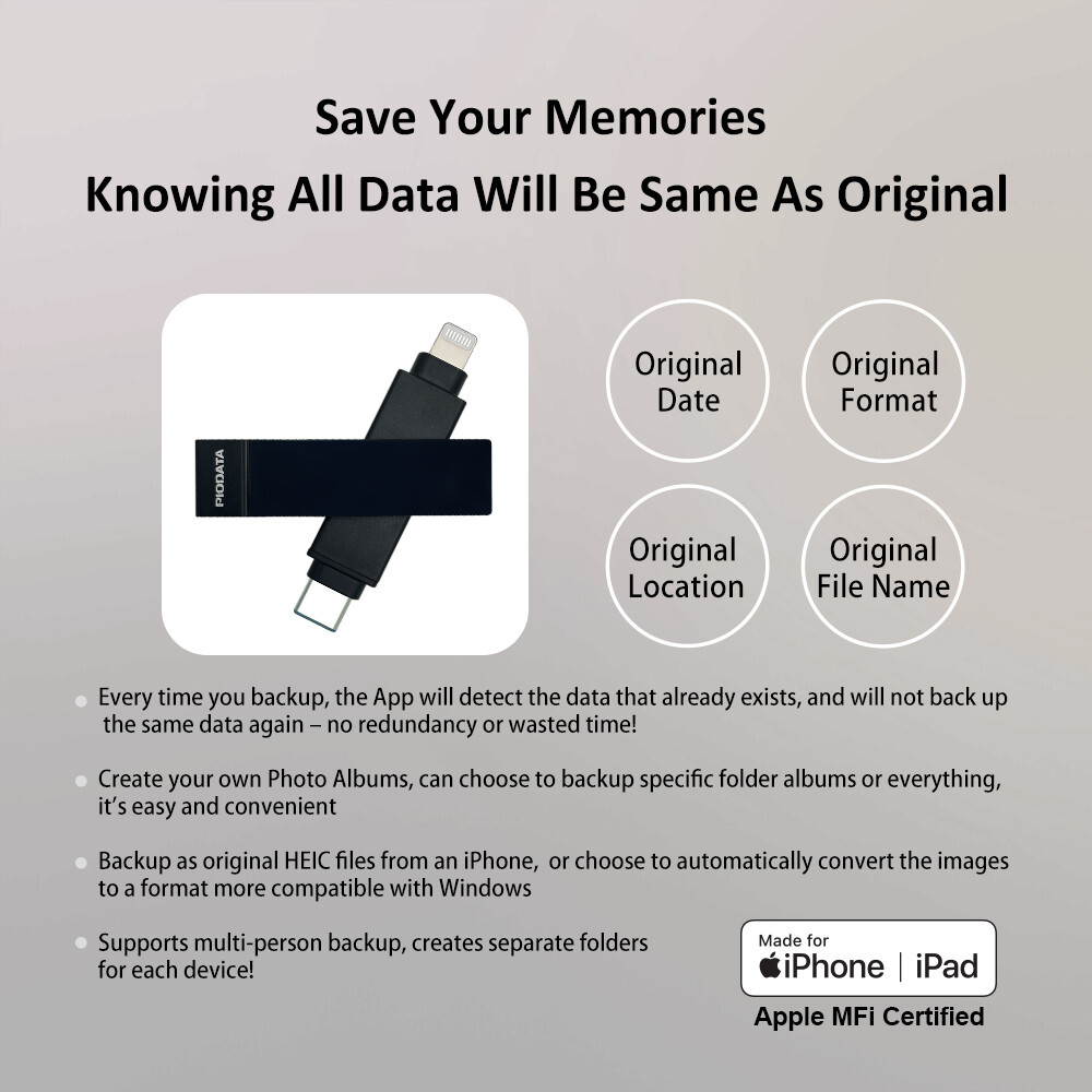 iXflash 256GB iPhone iPad Flash Drive Memory Stick Storage Lightning USB-C Black
