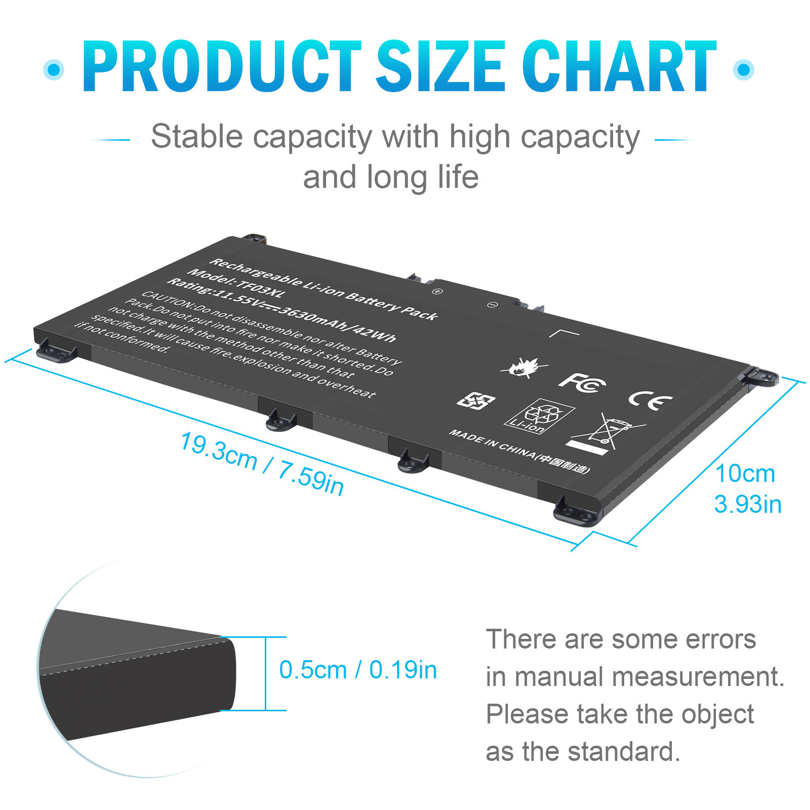 TF03XL Battery for HP Pavilion 11.55V 41.9WH 3630mAh 14-BF 14-BK 14-CD 15-CC