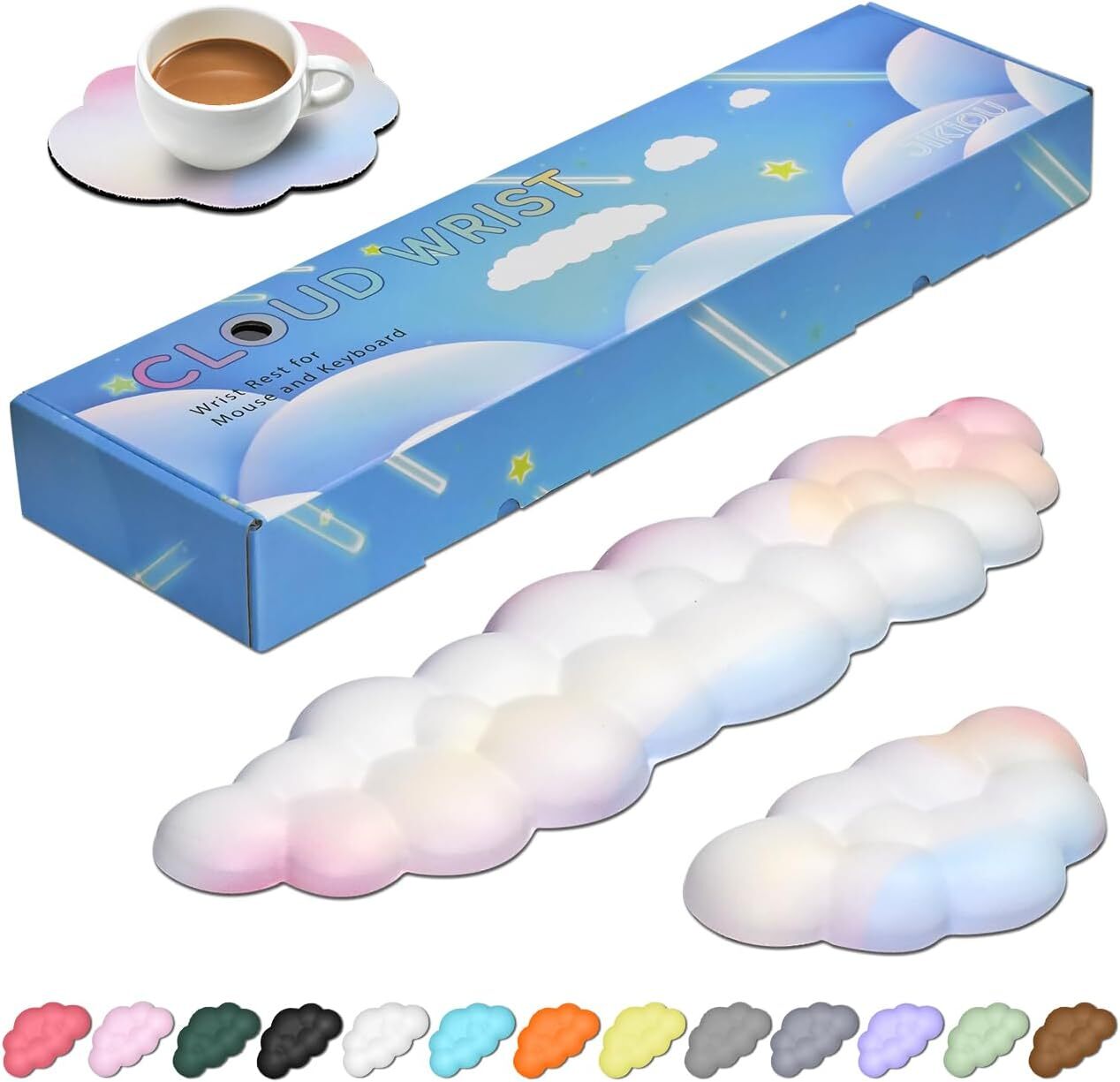 JIKIOU Upgrade Leather Cloud Keyboard Wrist Rest, 16.9×4.3×0.82 in, Rainbow