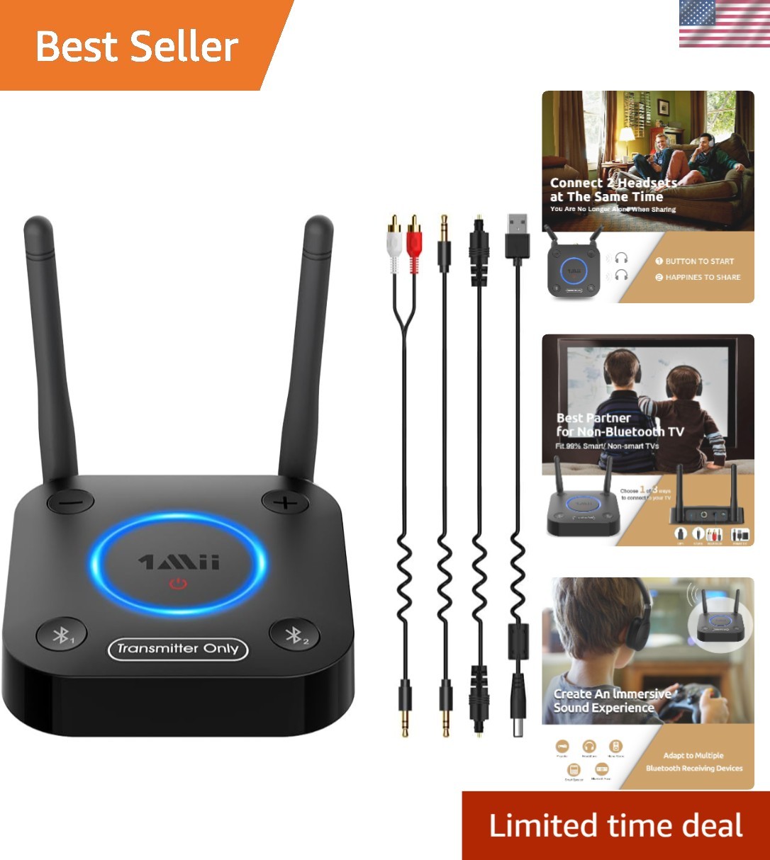 B06TX Bluetooth 5.2 Transmitter – Wireless Audio Upgrade for TV with Low Latency