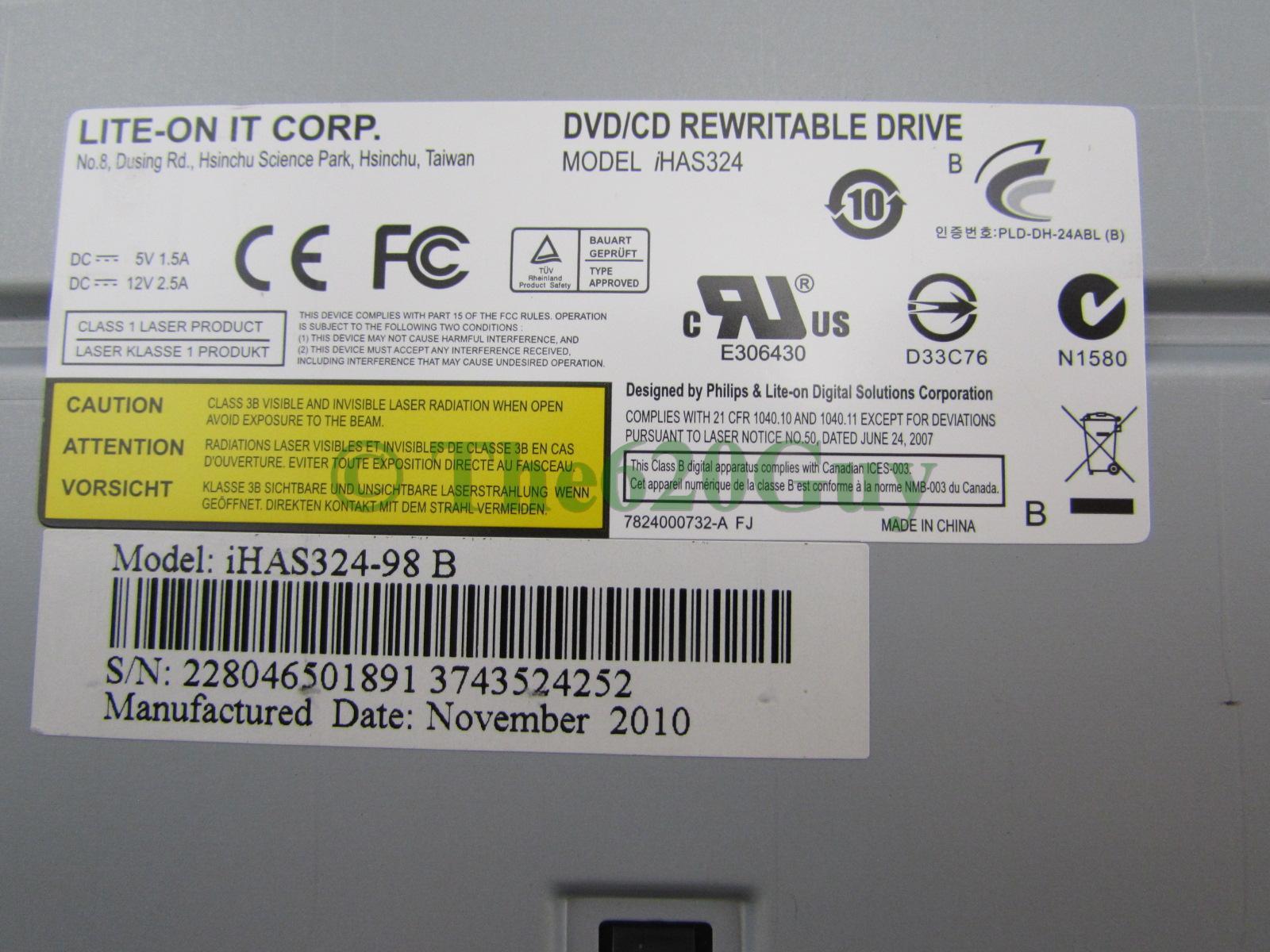 Lite-On iHAS324 DVD±RW Dual Layer 2MB 5.25″ SATA Black Optical Drive 24X 8X DL