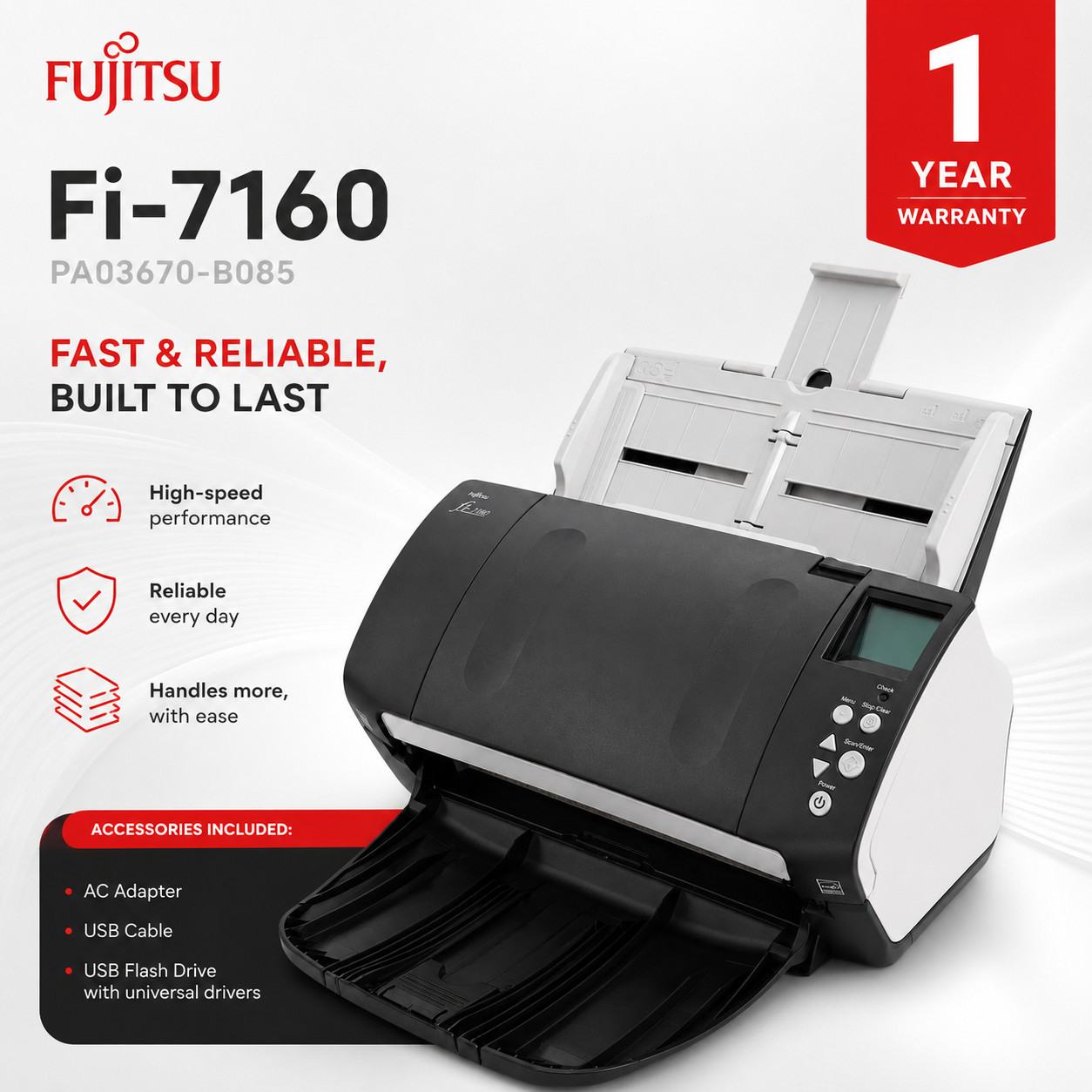 💯FULLY TESTED💯Fujitsu Fi-7160 Duplex Color Document Scanner w/FULL PACKAGE