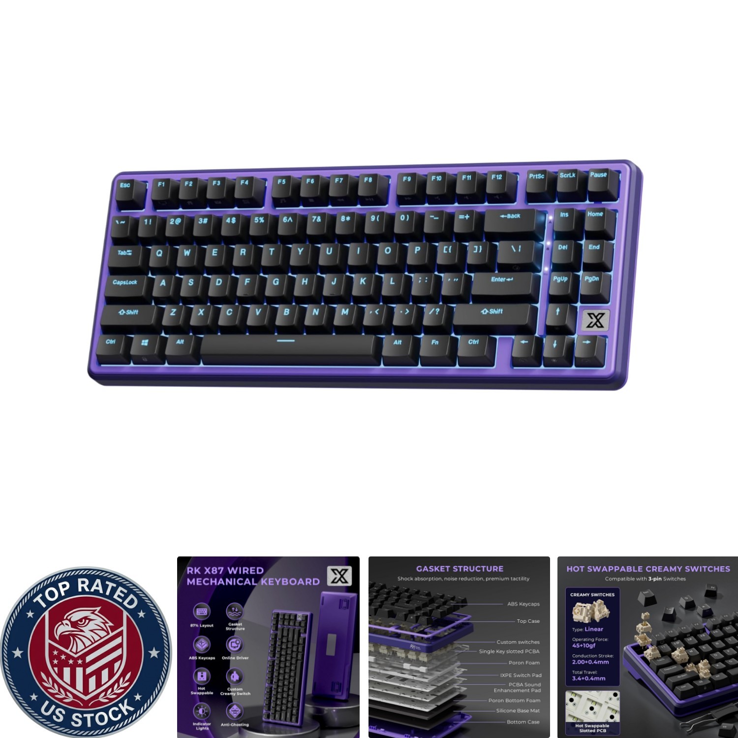 X87 75% Compact Mechanical Keyboard: Hot-Swappable, Ice-Blue Backlight Design