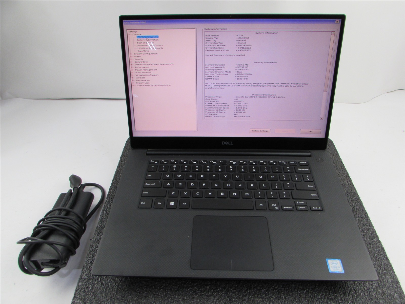 DELL PRECISION 5540 TOUCHSCREEN 4K I9-9980HK 512GB SSD 32GB RAM T2000 NO O.S