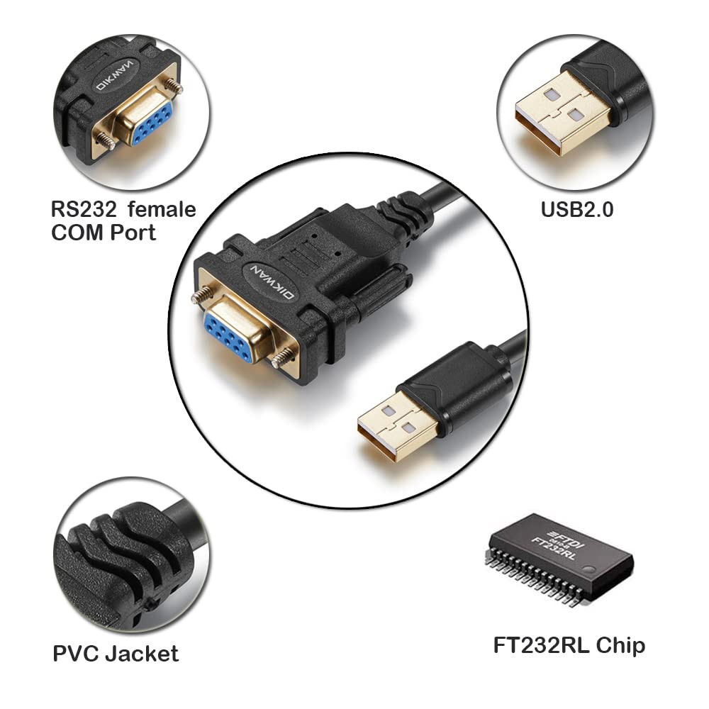 3.9 Ft USB 2.0 to Female DB9 RS232 Serial Converter 9 Pin Adapter Cable PDA
