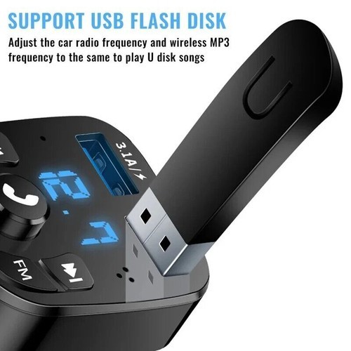 Bluetooth 5.0 Car Wireless FM Transmitter Adapter 2USB PD Charger AUX Hands-Free