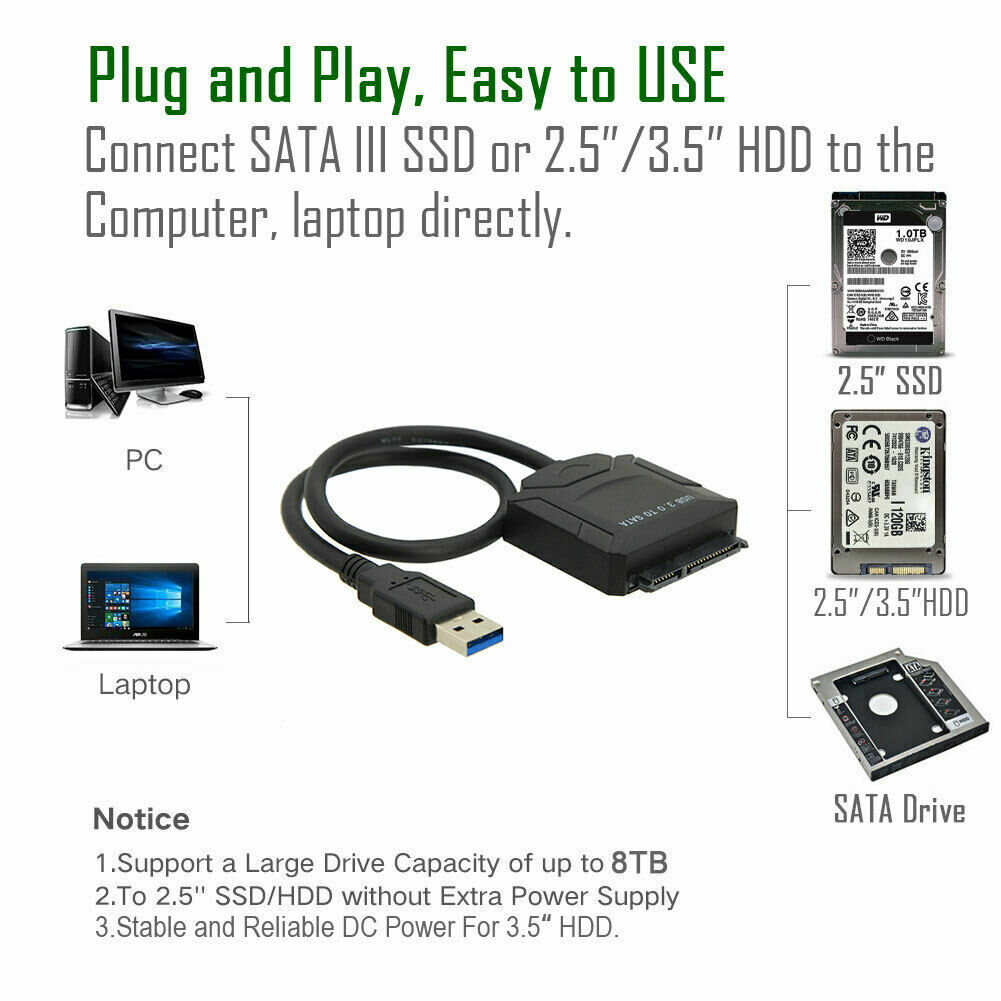 USB 3.0 to SATA III Adapter for 2.5″ 3.5″ SSD HDD Hard Drive with 12V/2A Power