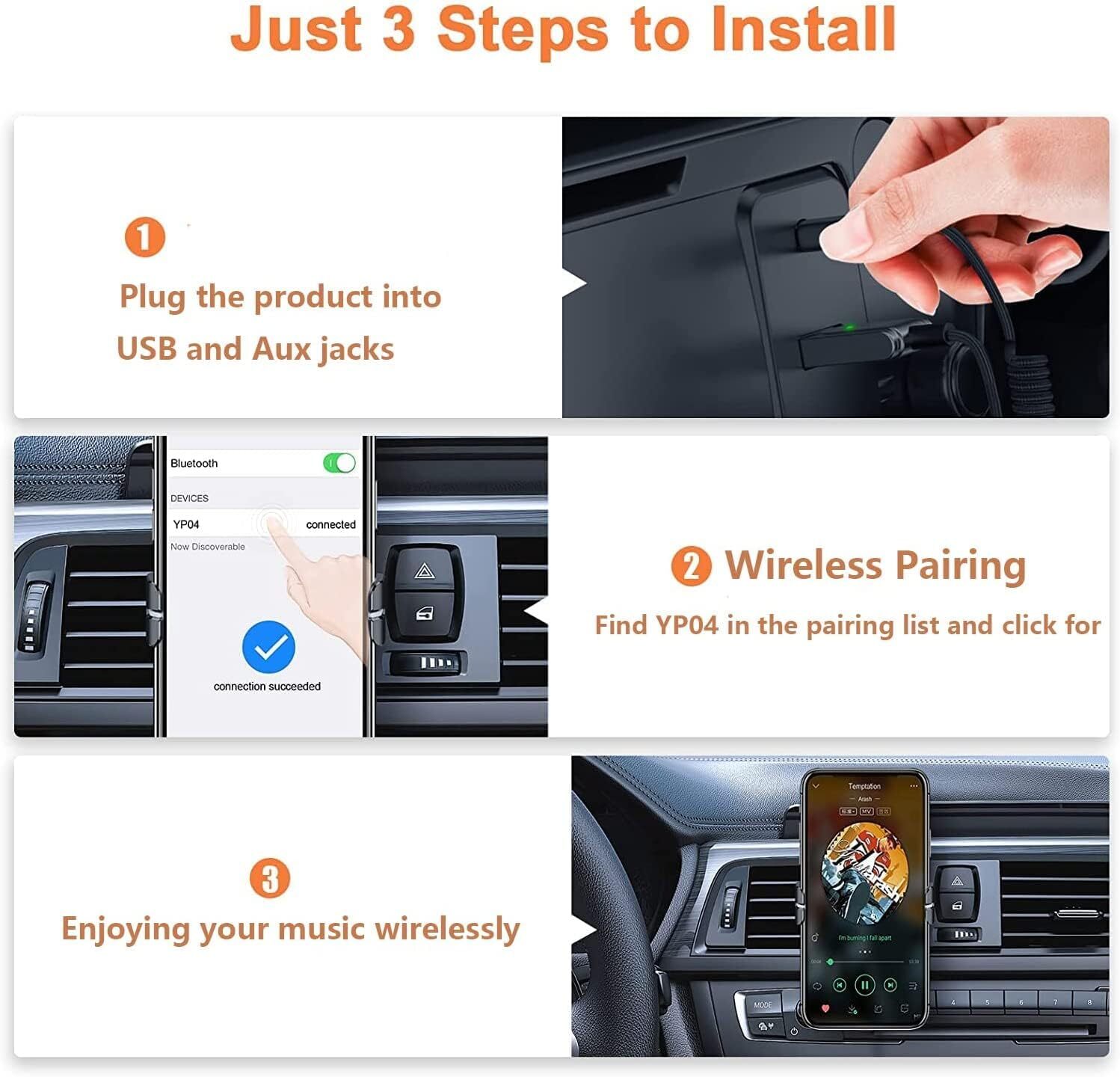USA Aux to Bluetooth 5.1 Adapter 3.5mm Bluetooth Receiver Microphone for Car Lot