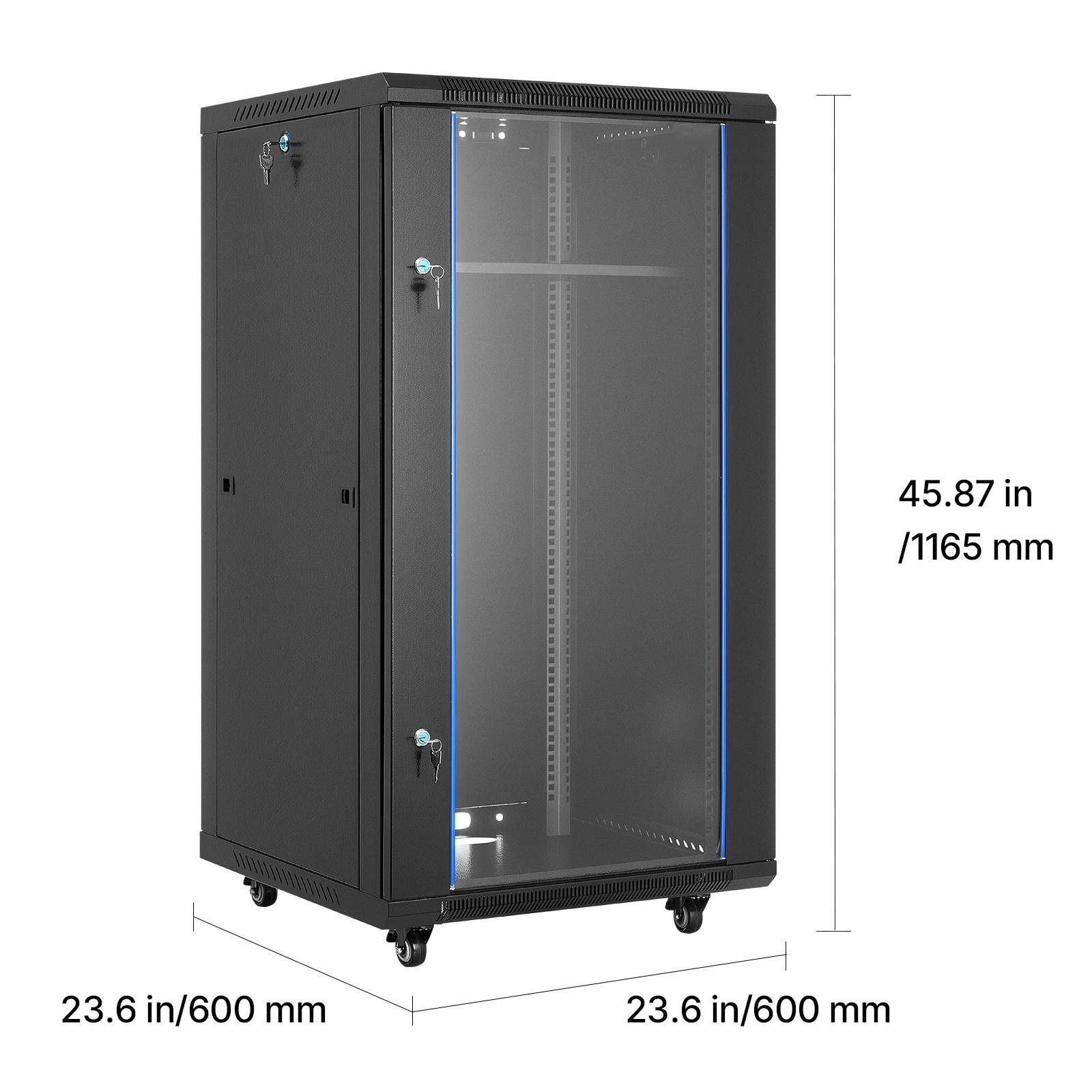 22U Wall Mount Network Server Rack Cabinet Enclosure 23.6” Deep Door Lock