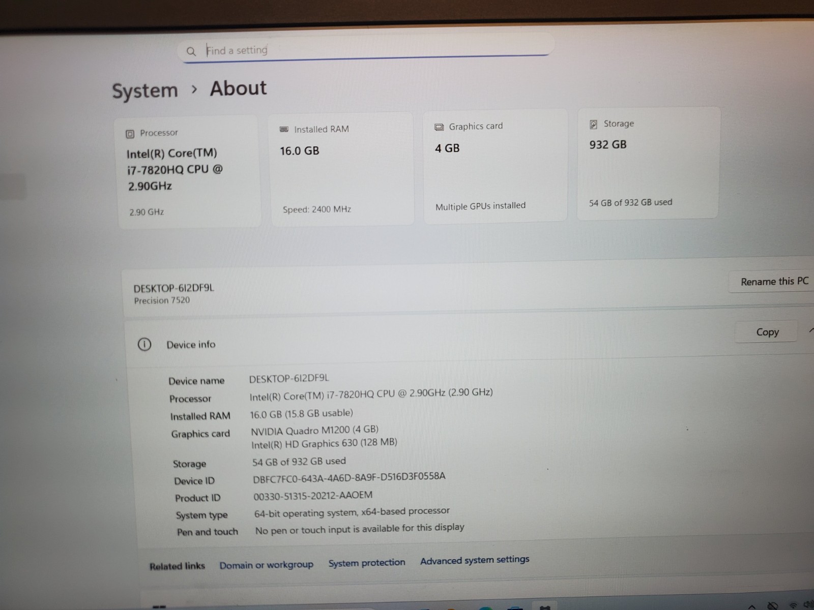 Dell Precision 7520 Laptop Intel Core i7-7th Gen 2.9GHz 16GB RAM 1TB SSD W11P