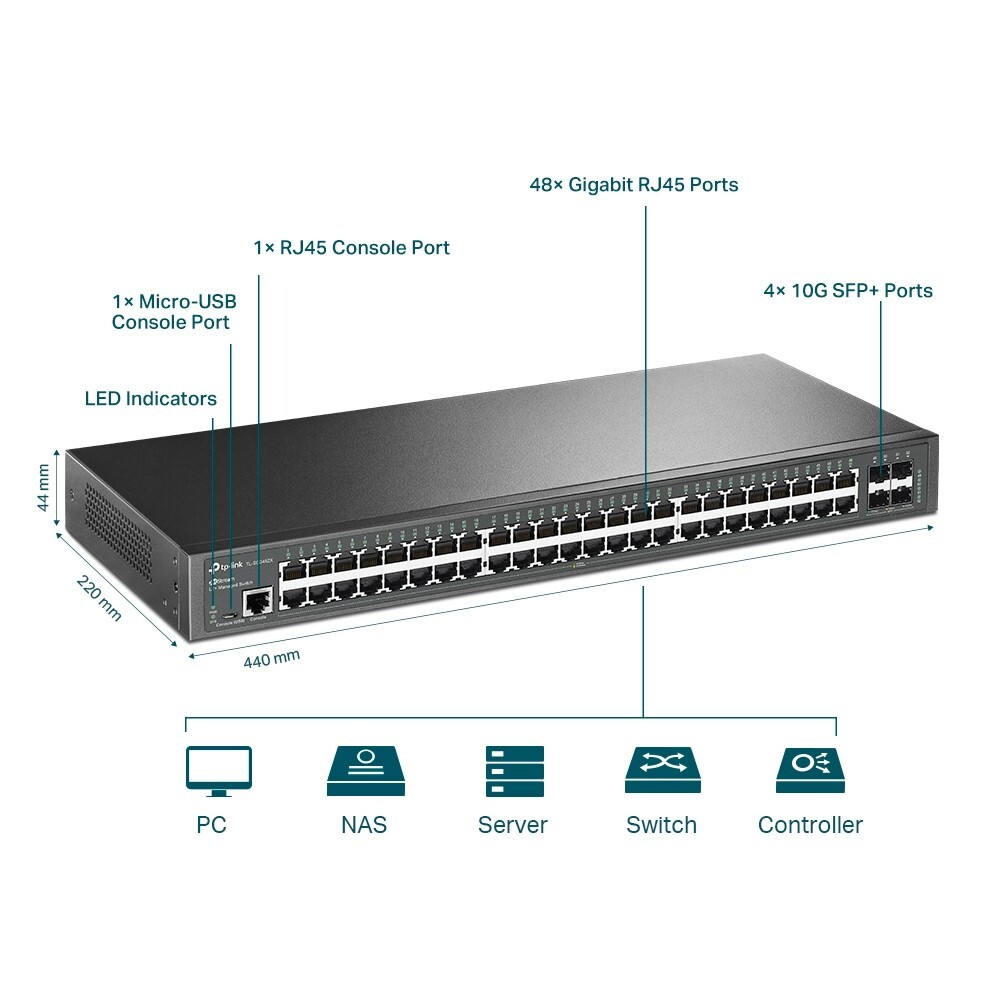 TP-Link TL-SG3452X 48-Port 1000Mbps Gigabit L2+ Managed Switch, 4x 10GbE SFP+