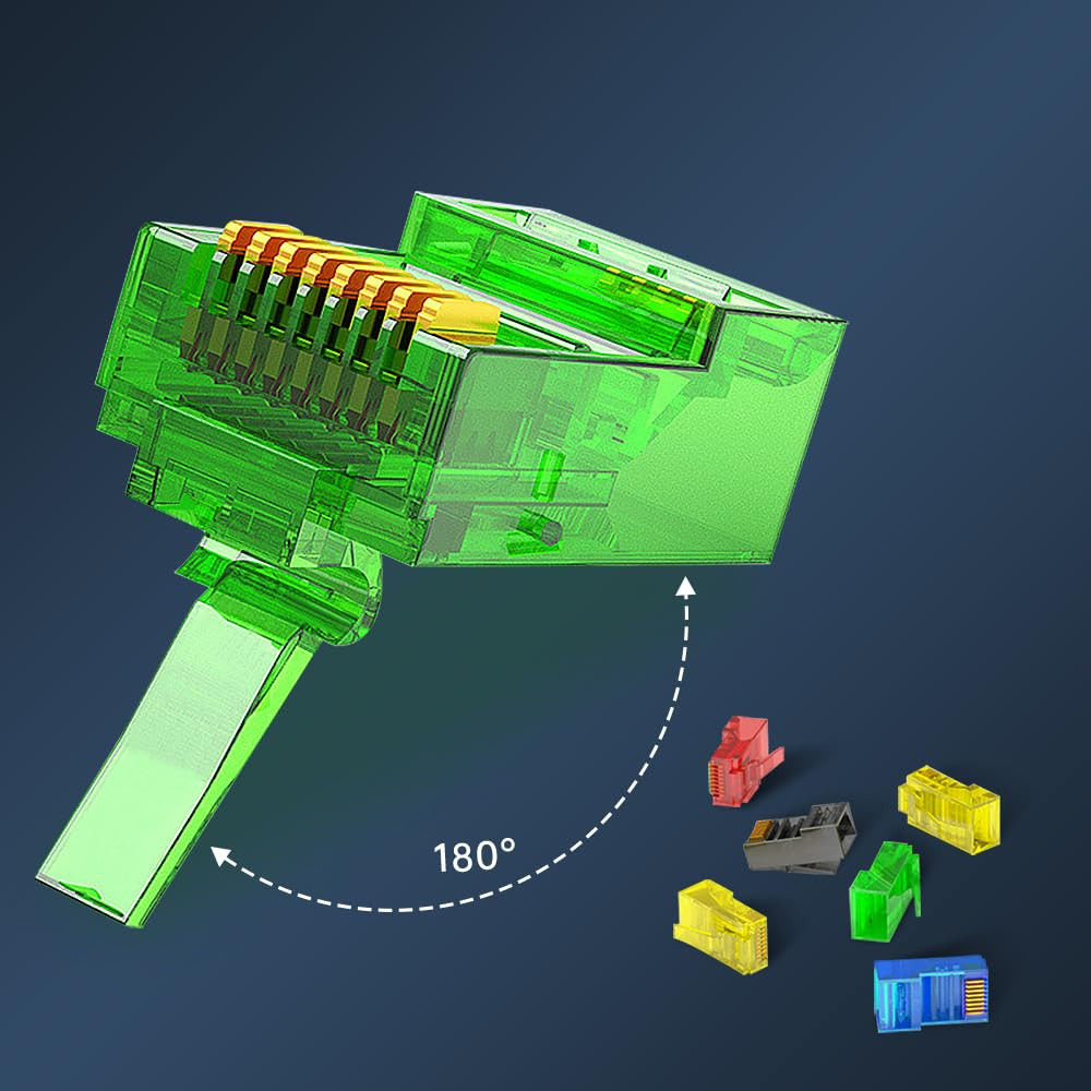 100-Pack RJ45 Cat6 Pass through Connector, Assorted Colors, RJ45 Modular Plugs f