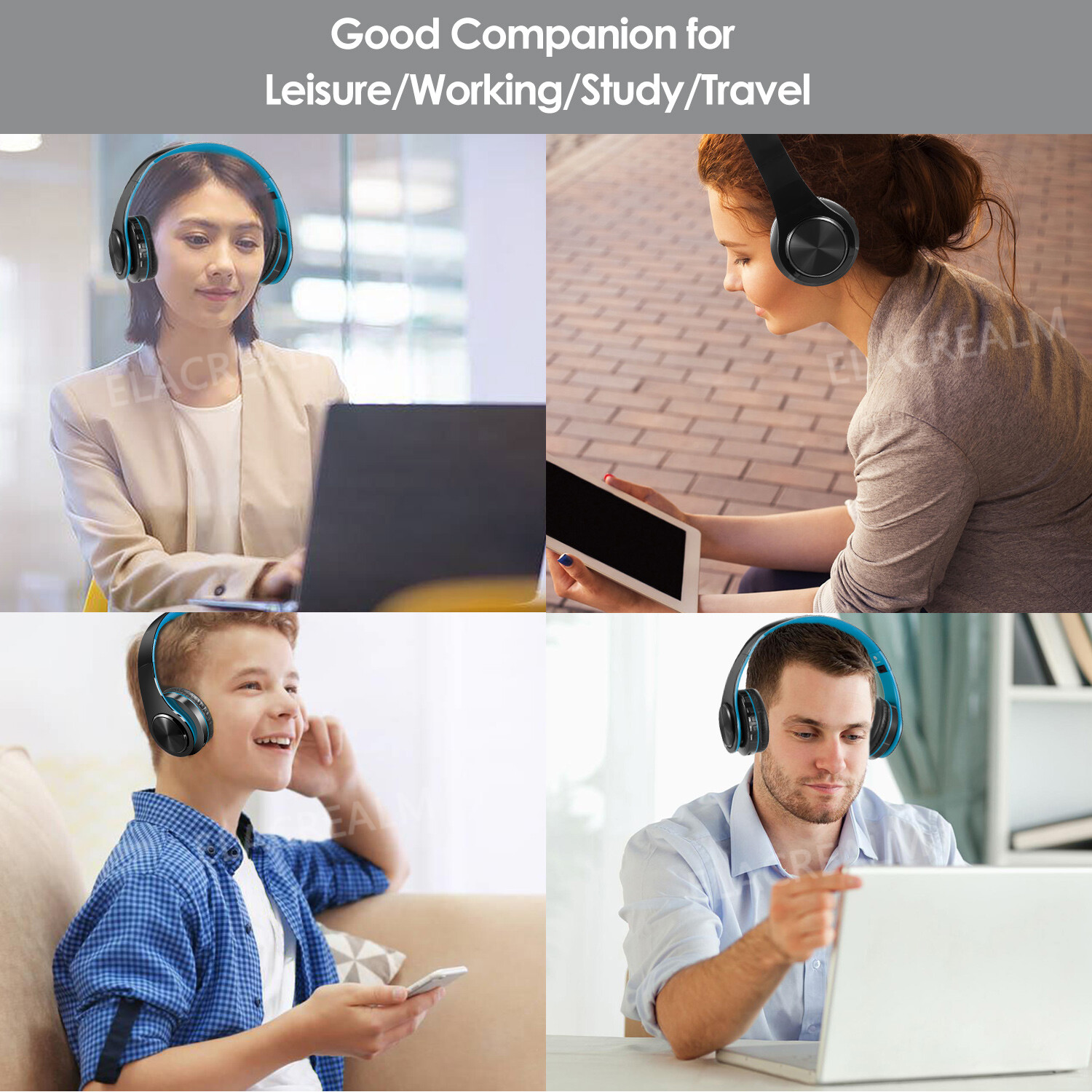 Blue Wireless Bluetooth Foldable Headphones Over Ear Hi-Fi Stereo Headset PC TV