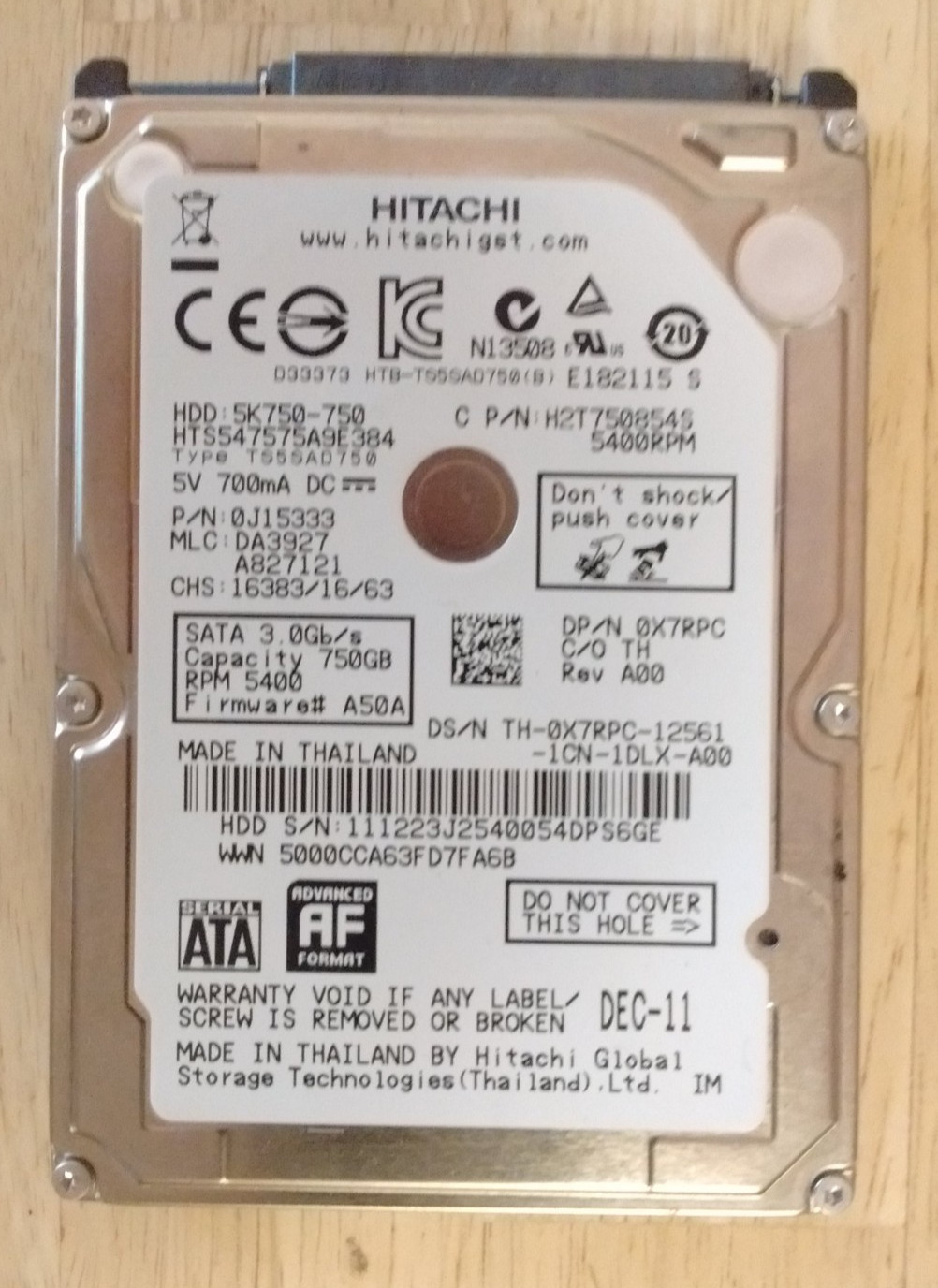 HGST Hitachi 750GB Internal 5400RPM 2.5″ (HTS47575A9E384) Laptop HDD