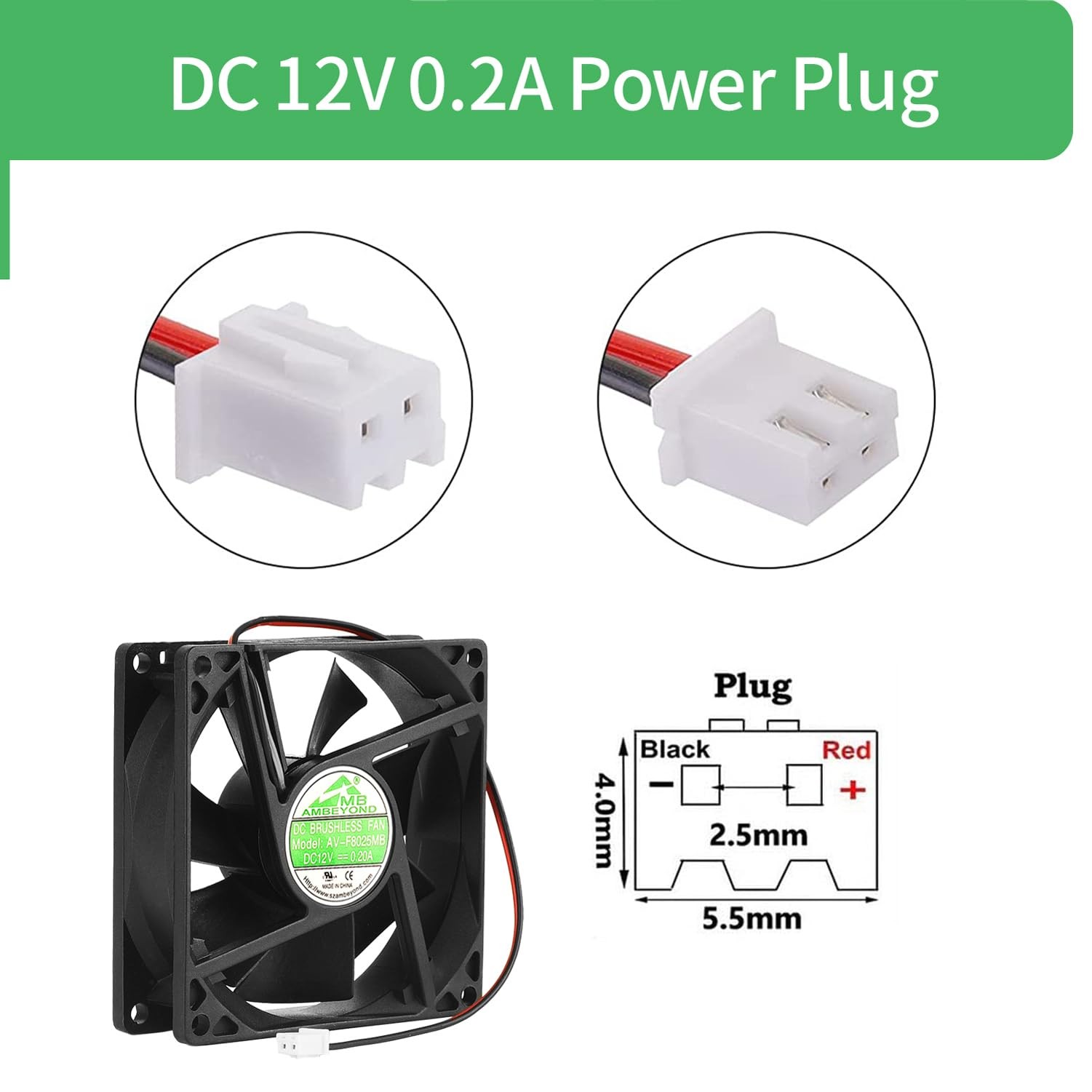 80mm By 80mm By 25mm 8025 12v Dc 0.20a Dual Ball Bearing Brushless Cooling Fan 2