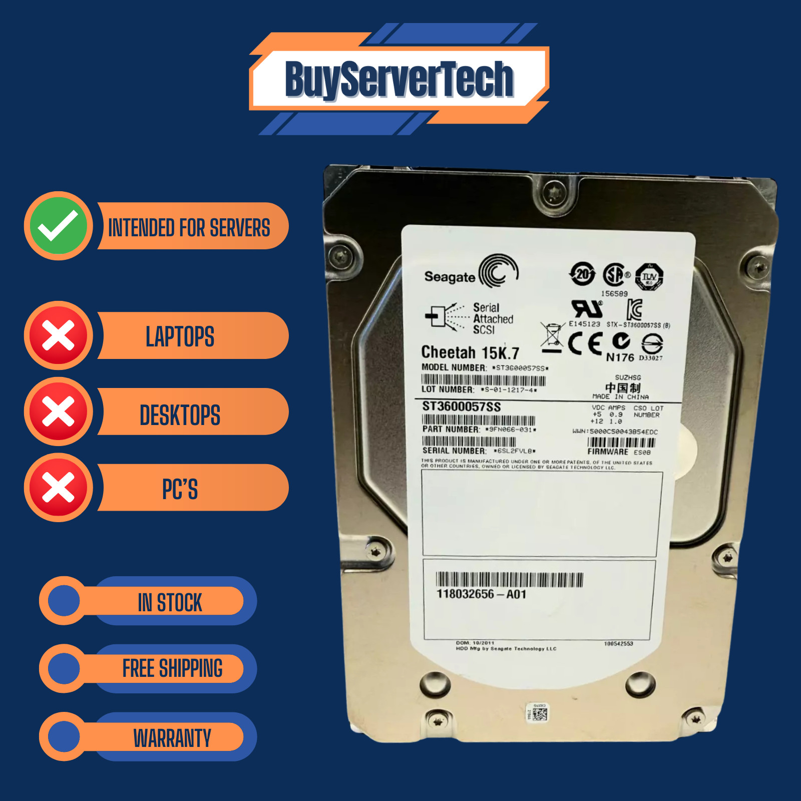 Seagate Cheetah 15K.7 ST3600057SS 600GB 15K 16MB SAS 6Gb/s 3.5″ HDD | NEW 0 HOUR