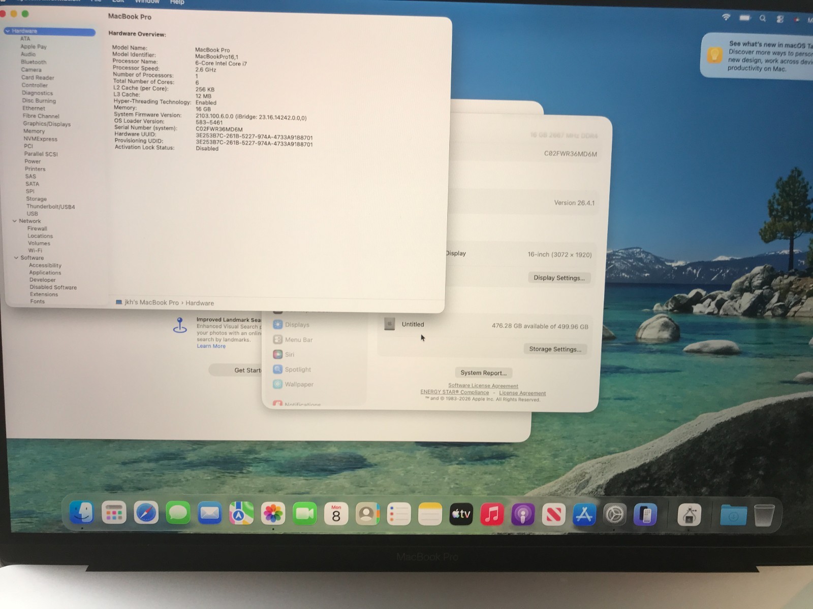 Apple MacBook Pro A2141 2019 16″ i7 2.6GHz 16GB 512GB Space Gray USED #179