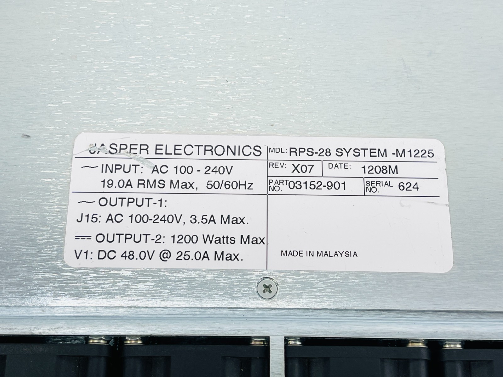 USED – Jasper Electronics RPS-28 SYSTEM-M1225 Power Supply With 30-Days Warranty