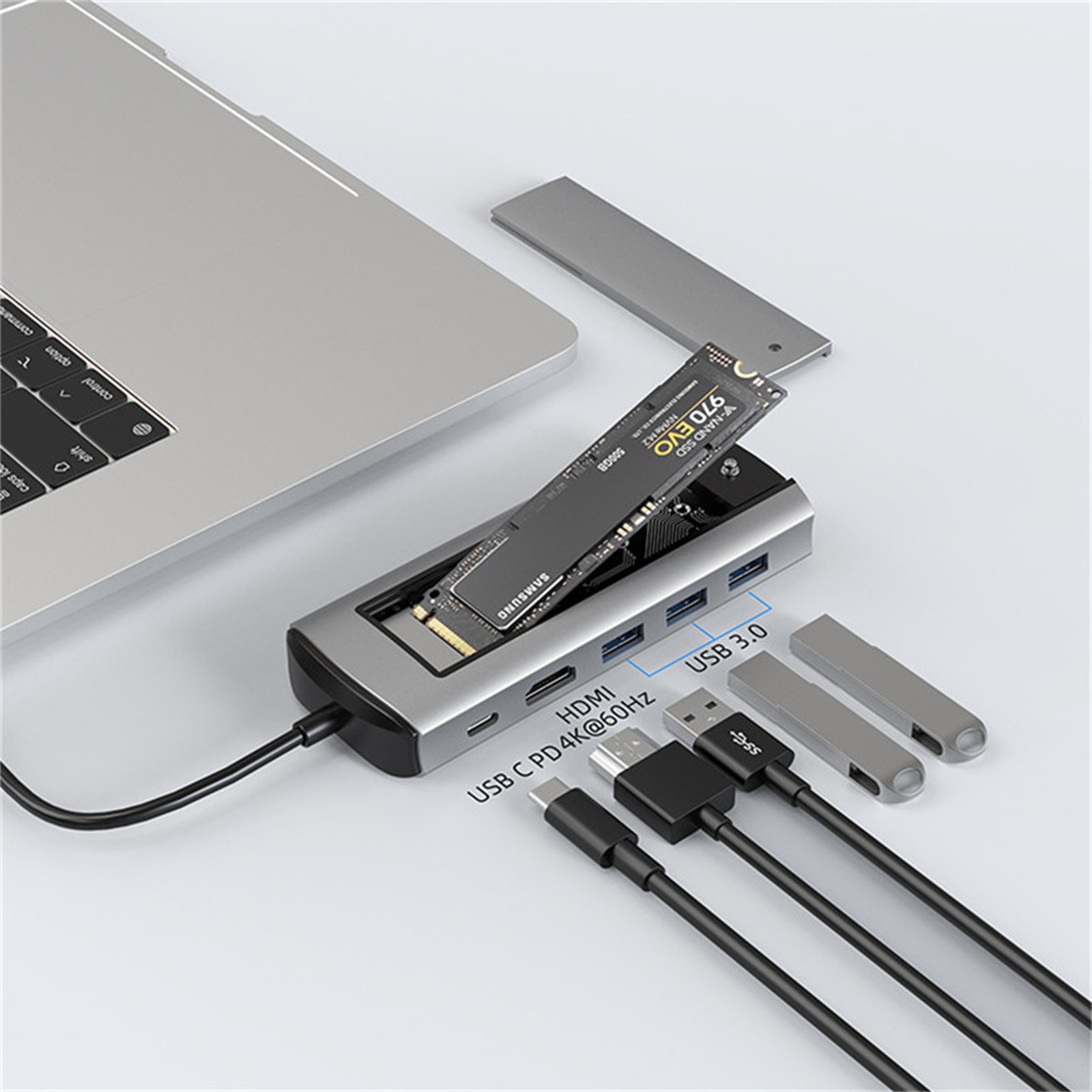 6 in 1 USB3.0 Hub With Disk Storage Function USB3.0 Type-c to HDMI Laptop Dock