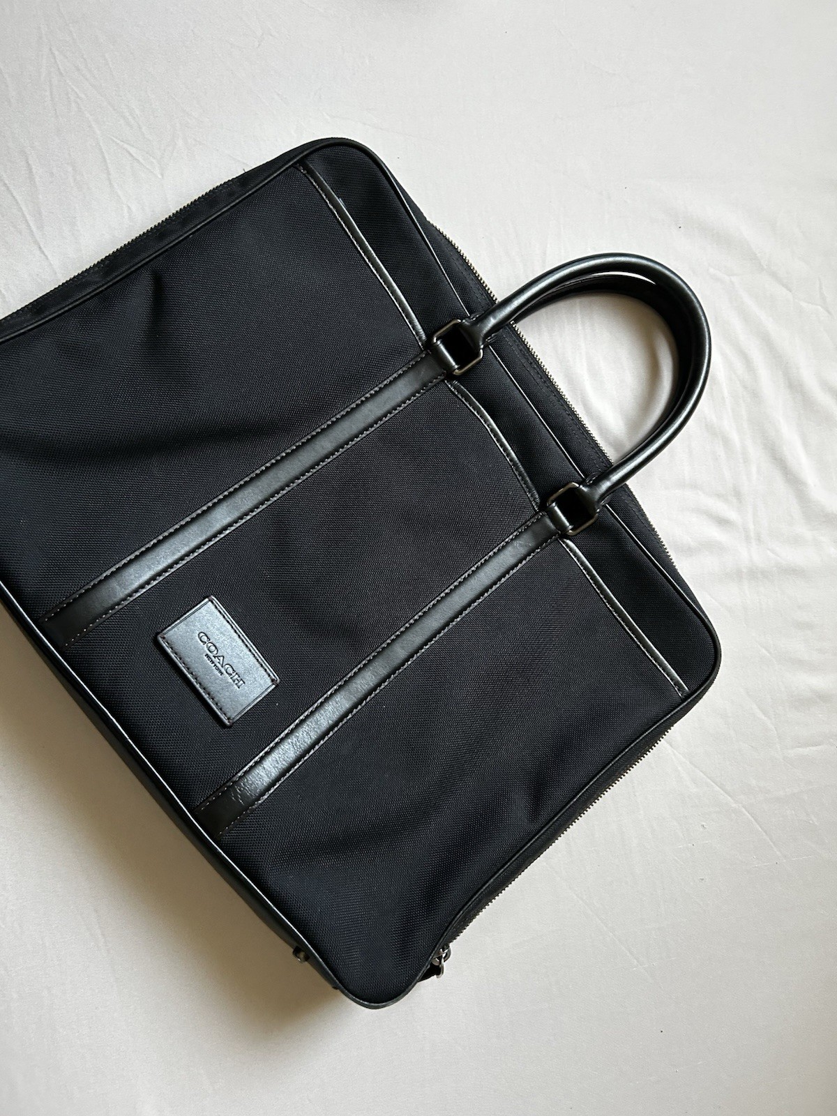 Coach 70482 Black Nylon Padded Briefcase Laptop Bag Fits 15 in Laptops