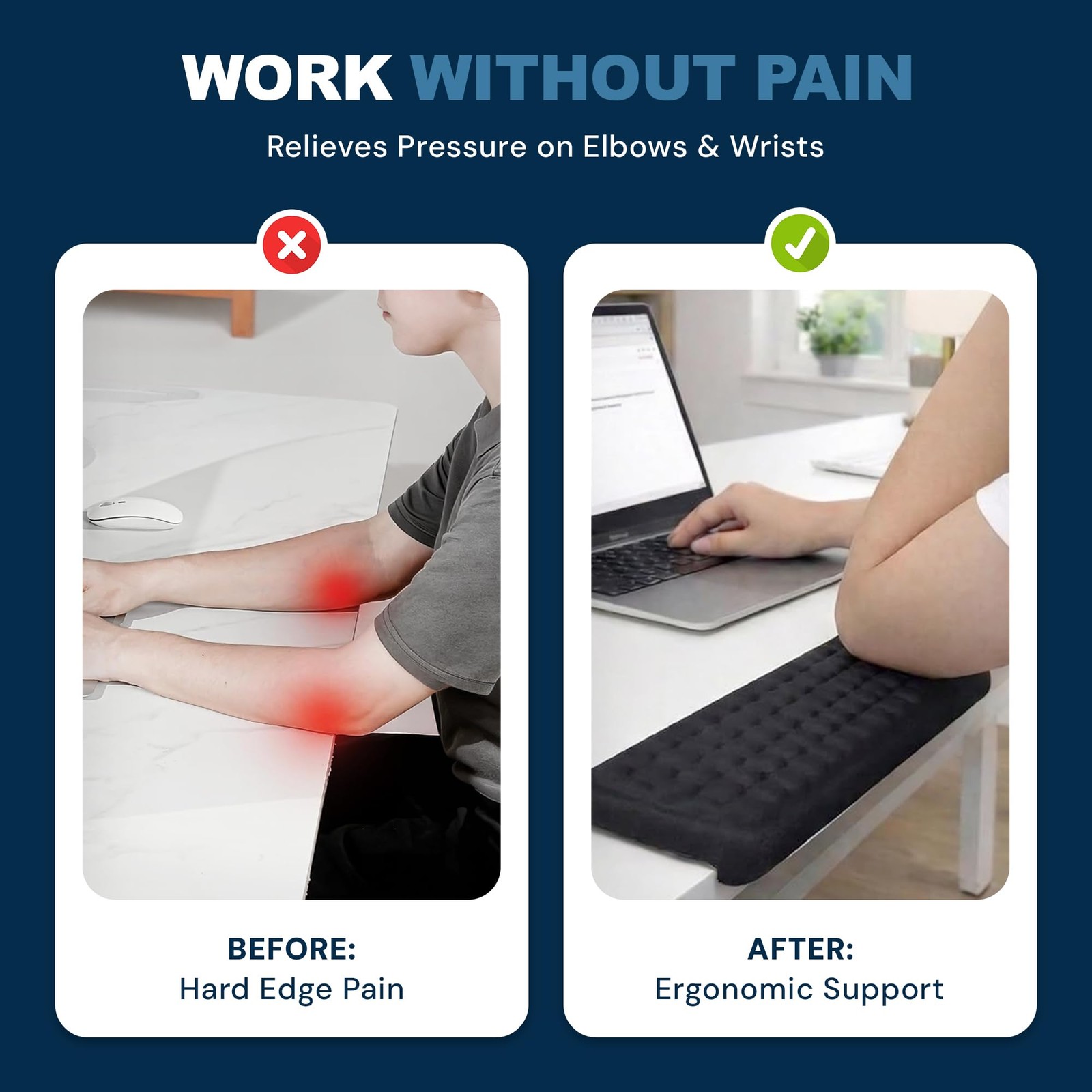 MILENTII L-Shaped Memory Foam Desk Edge Cushion (2-Pack), One-Size, Black