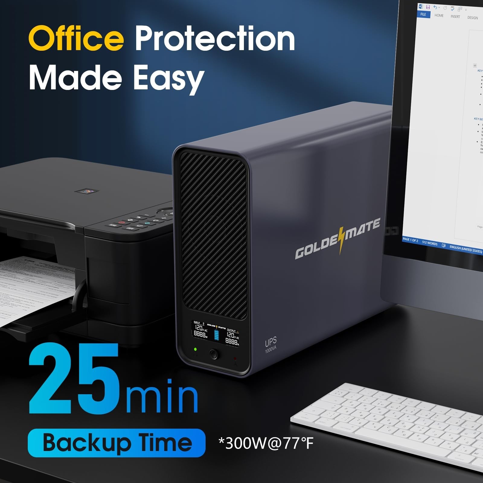 Goldenmate 1000VA 600W LiFePO4 UPS, Home & Office Guardian – Refurbished