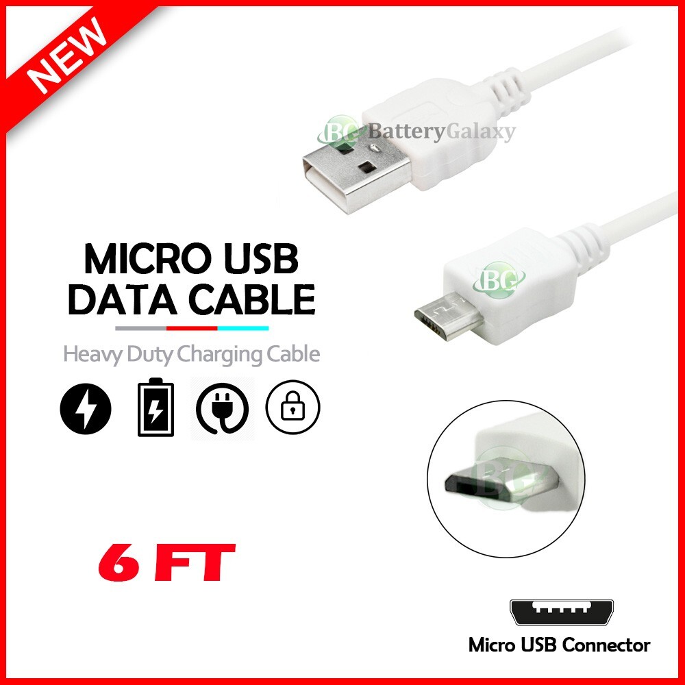 6ft Feet USB 2.0 A to Micro-USB B High Speed Cable M/M WHITE