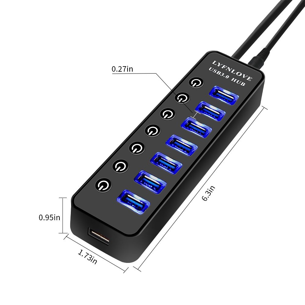 Powered Usb Hub 3.0 Extender Multiple Port Hub Splitter For Laptop Pc With Power