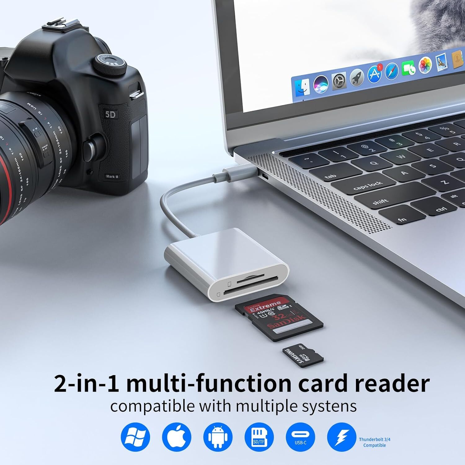 USB C 2 in 1 Hub Converter Type-C Adapter SD Card Reader For MacBook Pro Laptop