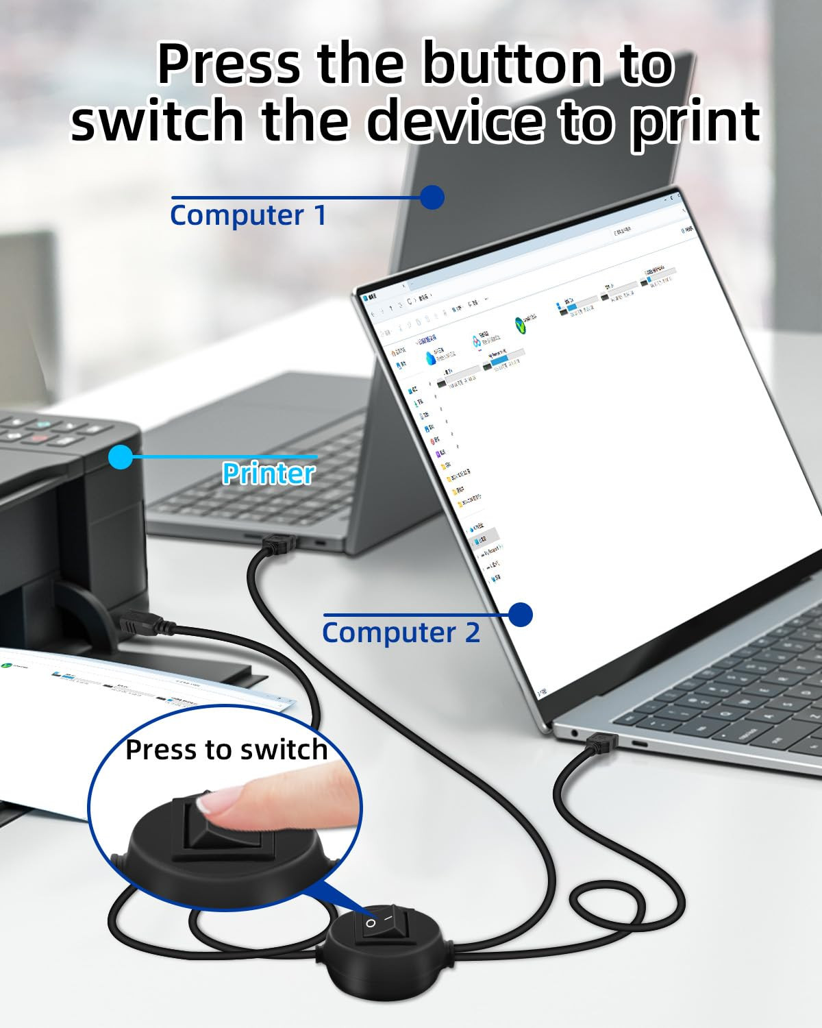 2 in 1 USB Printer Cable Splitter, USB a Male to USB B Male Printer Cable with T