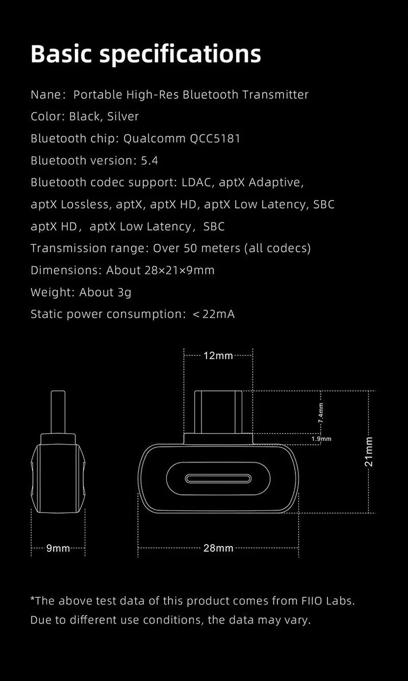 FiiO BT11 USB C Bluetooth 5.4 Transmitter Audio Adapter QCC5181 LDAC aptX