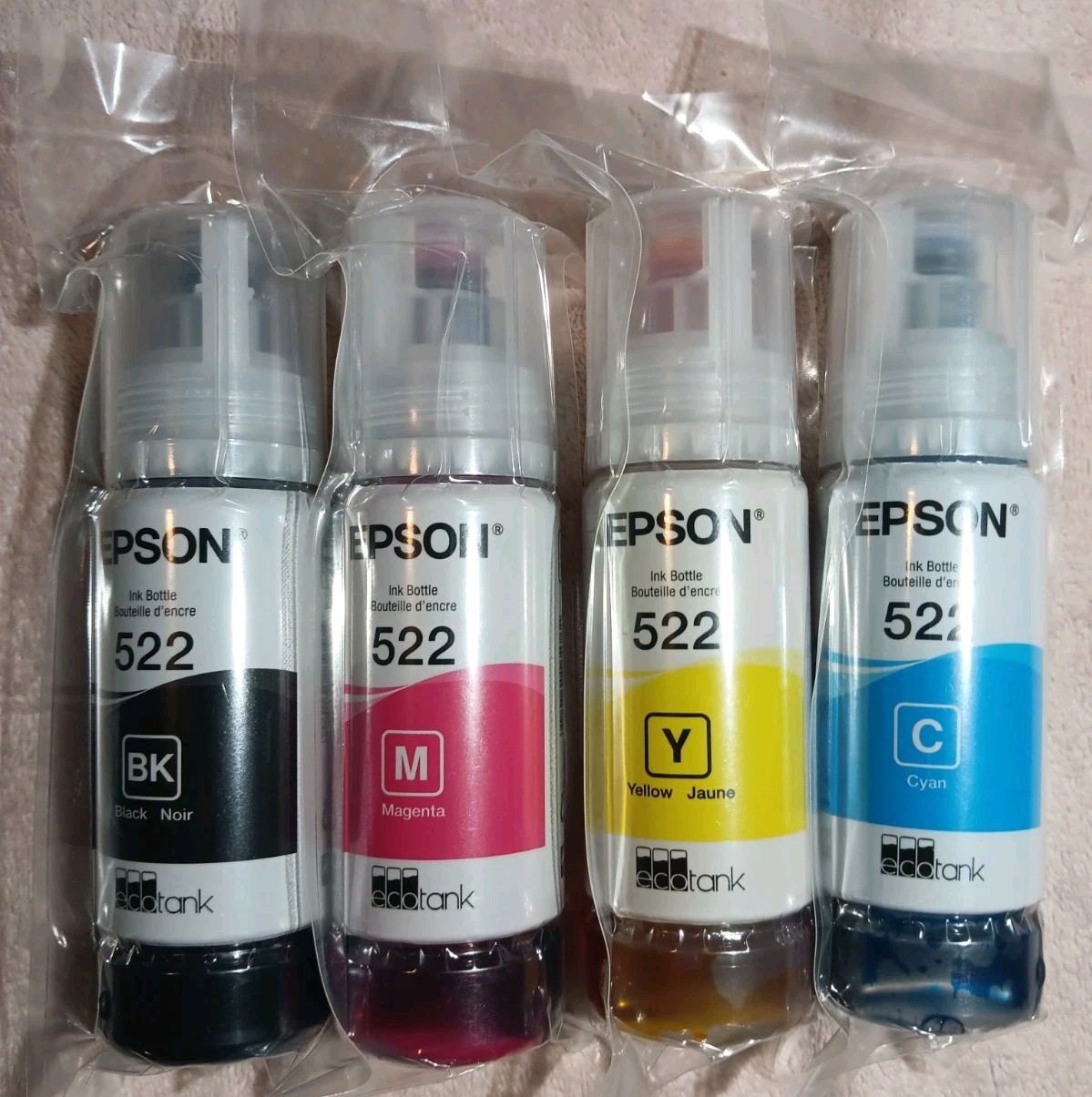 NEW Genuine Epson 522 Ink Bottle Set 4 bottles ECO-TANK printers using 522