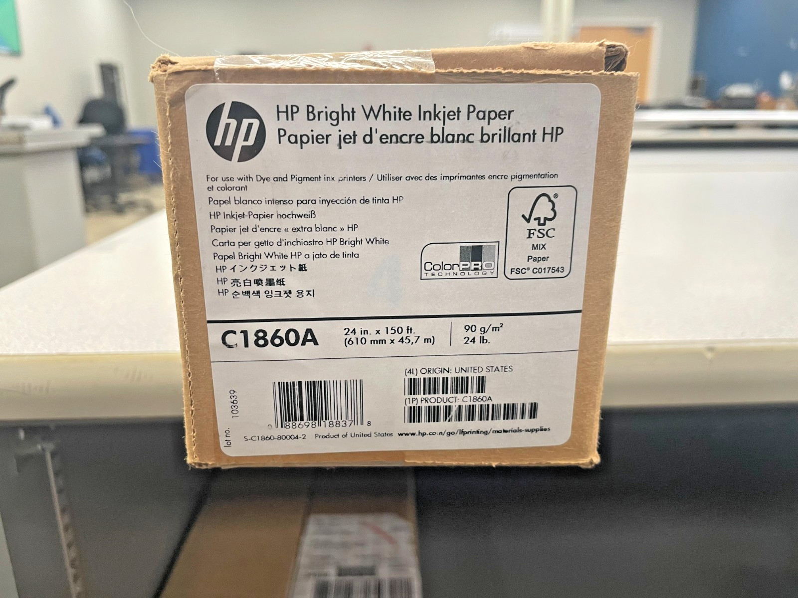 HP C1860A Bright White Inkjet Paper Roll 24” x 150 ft 90gsm NEW SEALED